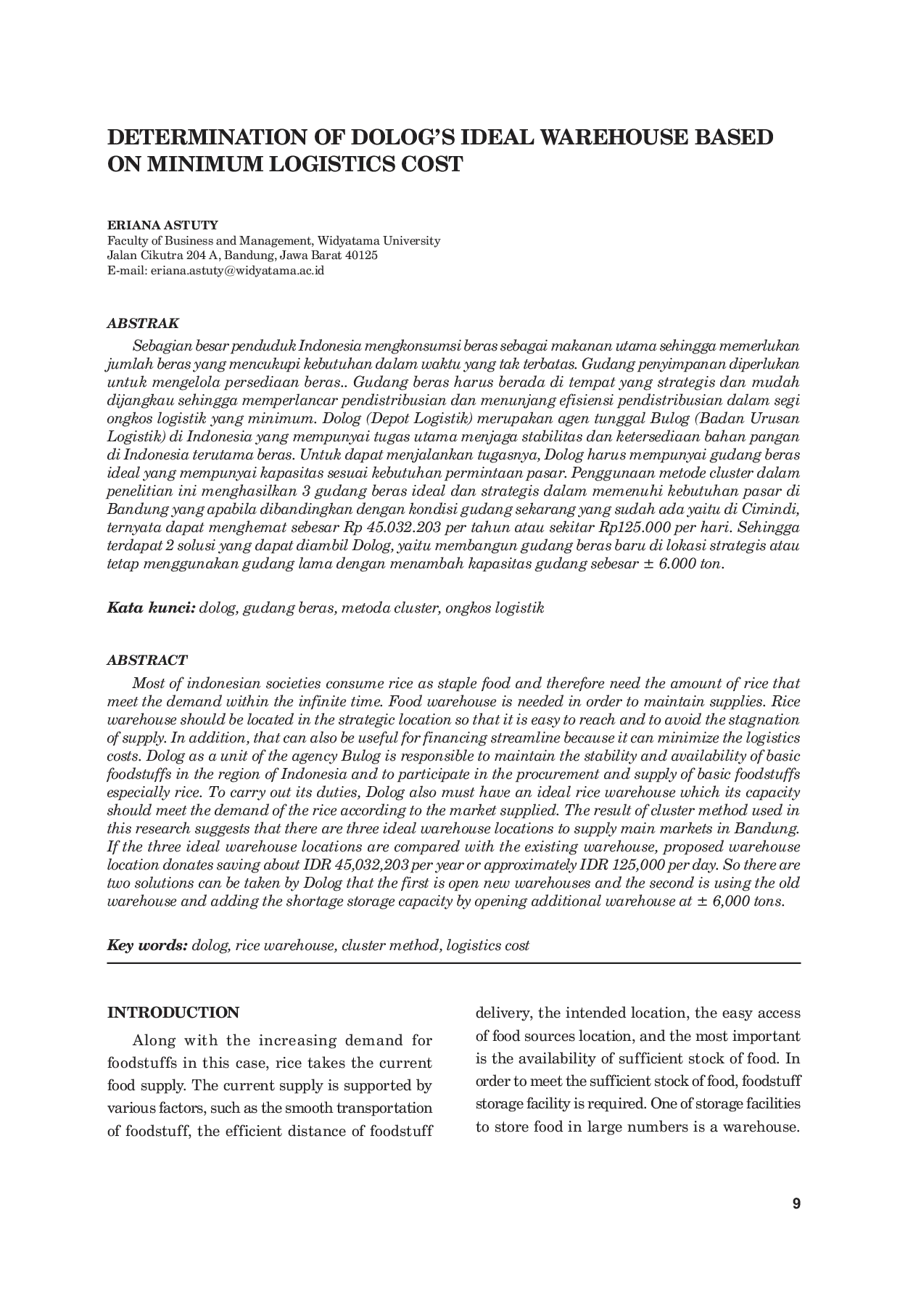 JURIS Determination Of Dolog s Ideal Warehouse Based On Minimum Logistics Cost