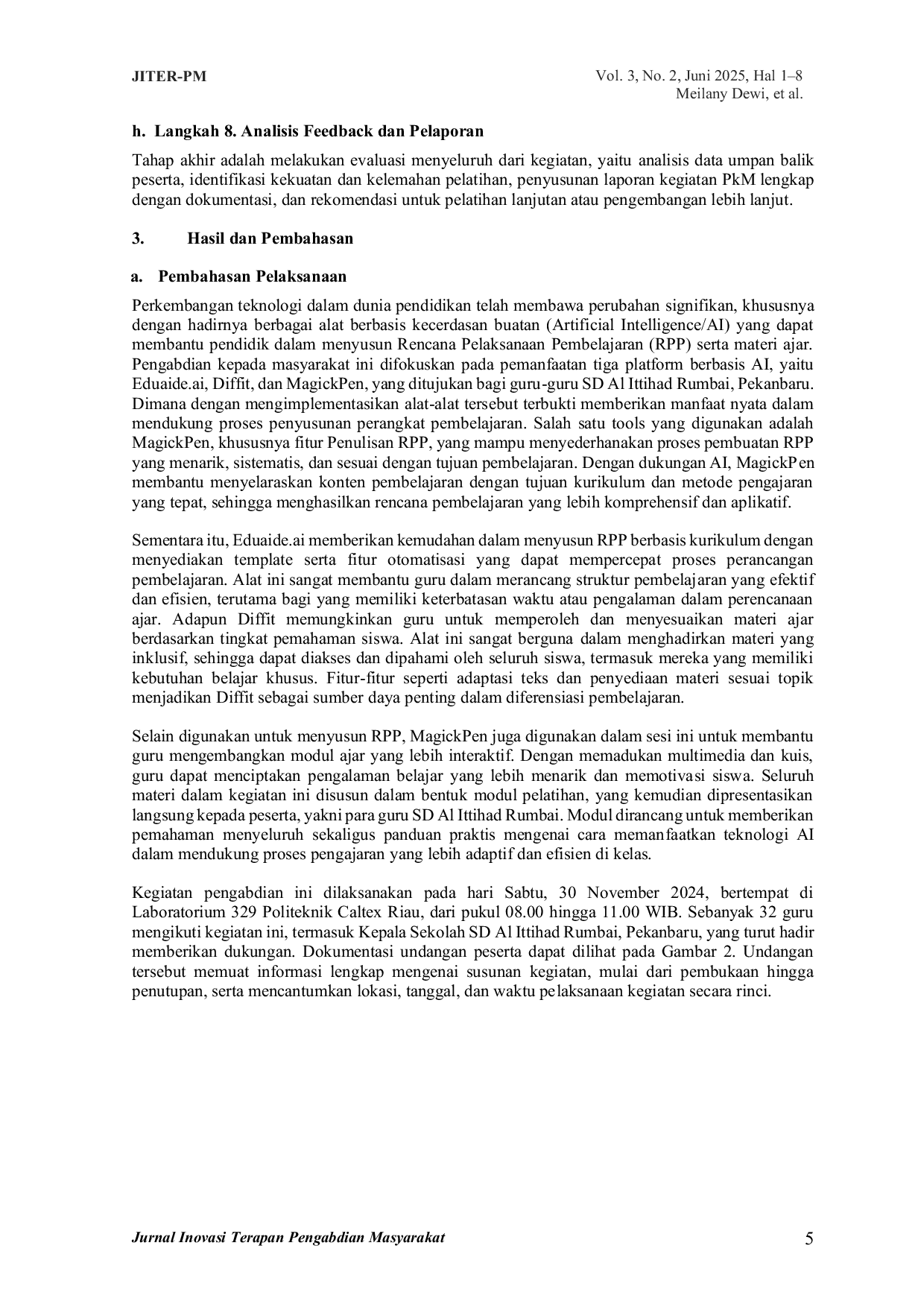 JURIS PELATIHAN PEMANFAATAN APLIKASI AI UNTUK GURU SDIT AL ITTIHAD PEKANBARU DALAM MENGELOLA PEMBELAJARAN Pembuatan materi ajar menggunakan AI