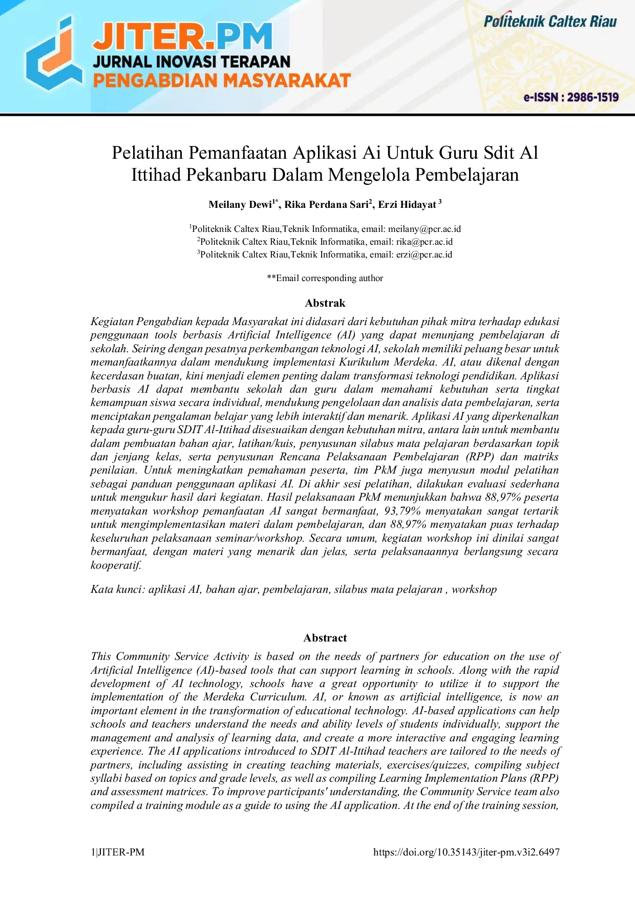 JURIS PELATIHAN PEMANFAATAN APLIKASI AI UNTUK GURU SDIT AL ITTIHAD PEKANBARU DALAM MENGELOLA PEMBELAJARAN Pembuatan materi ajar menggunakan AI