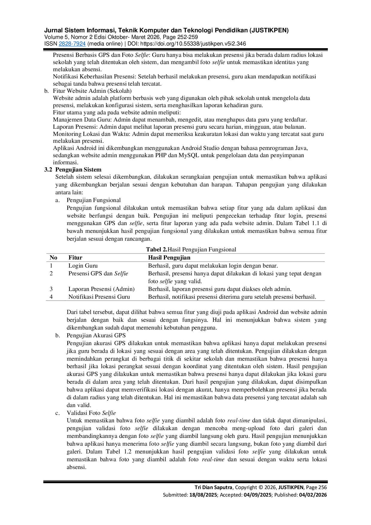 JURIS Rancang Bangun Aplikasi Presensi Guru Dengan Metode Global Positioning System Gps Dan Foto Selfi Berbasis Web Studi Kasus Smp N 26 Seluma