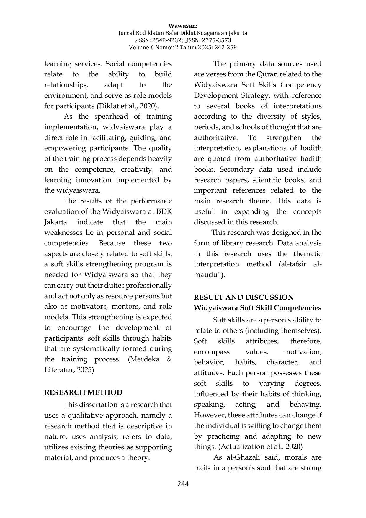 JURIS Strategic Development of Widyaiswara Soft Skills Rooted in Qur Anic Teachings at Jakarta S Religious Training Center