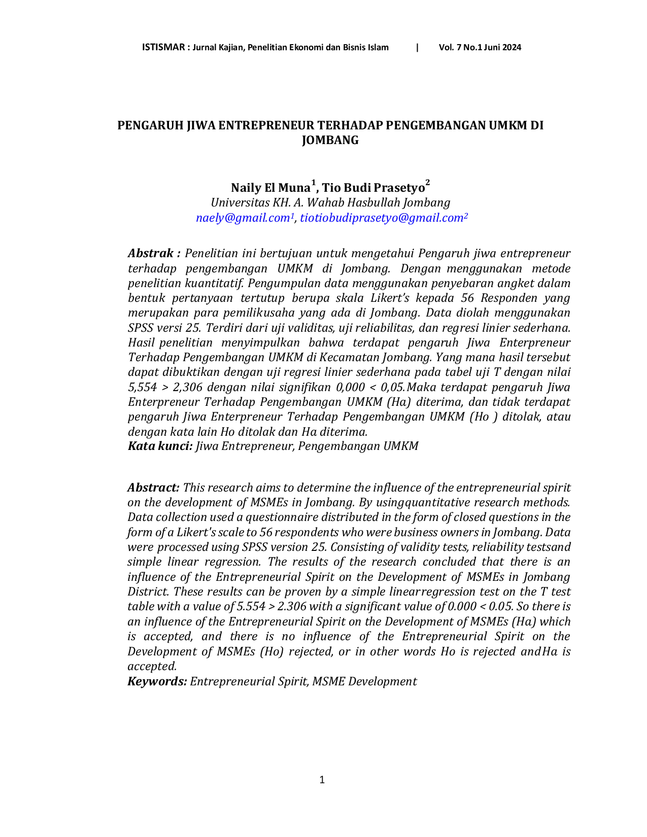 JURIS Pengaruh Jiwa Entrepreneur Terhadap Pengembangan UMKM di Jombang