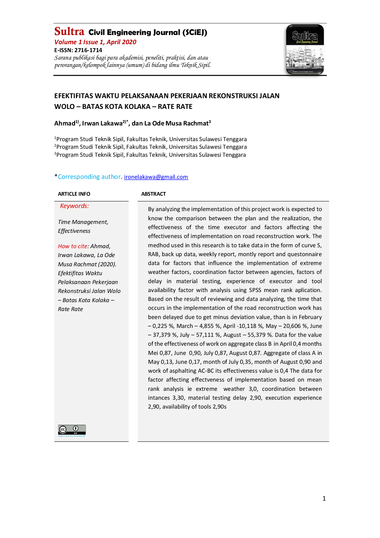 JURIS Efektifitas Waktu Pelaksanaan Pekerjaan Rekonstruksi Jalan Wolo Batas Kota Kolaka Rate Rate