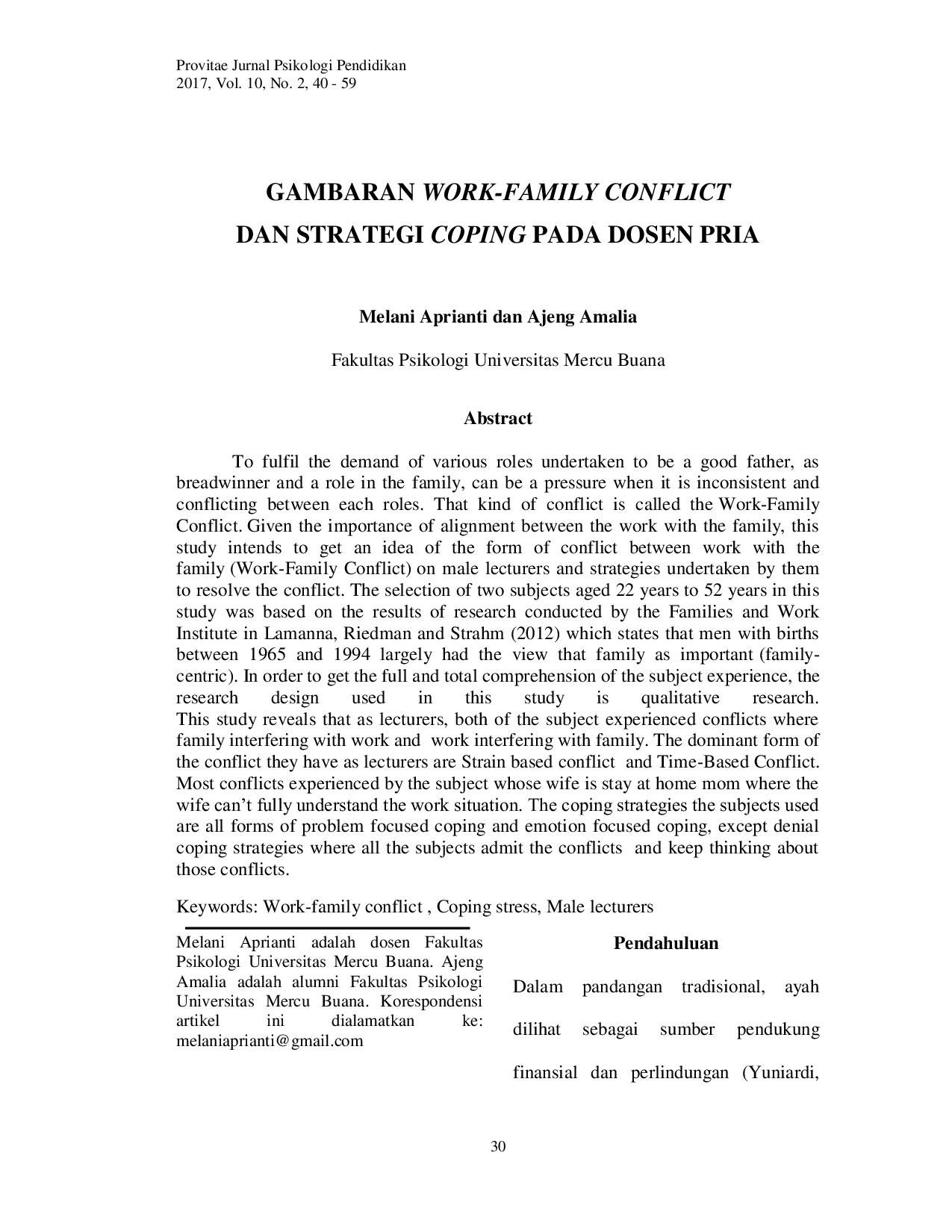 JURIS Gambaran Work Family Conflict Dan Strategi Coping Pada Dosen Pria