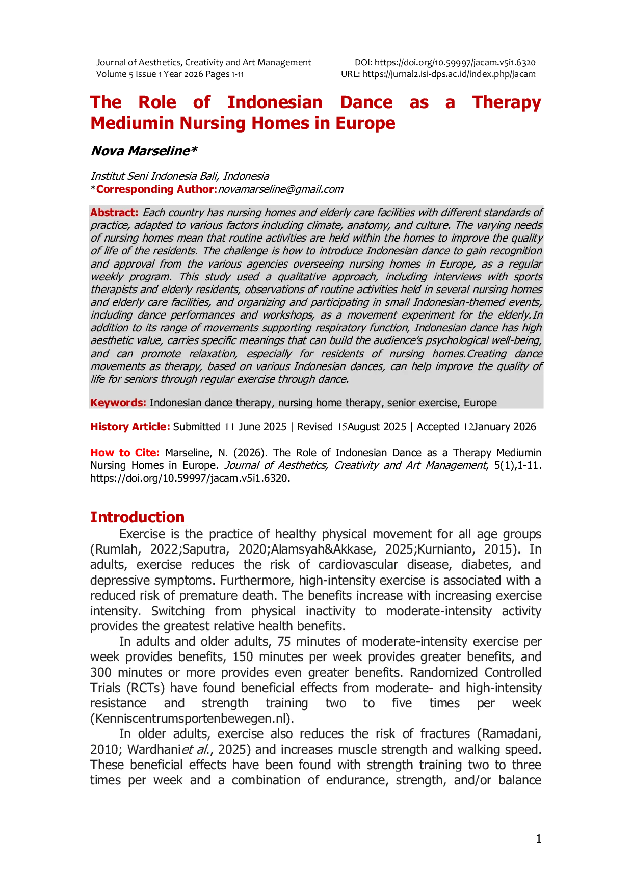 JURIS The Role of Indonesian Dance as a Therapy Mediumin Nursing Homes in Europe