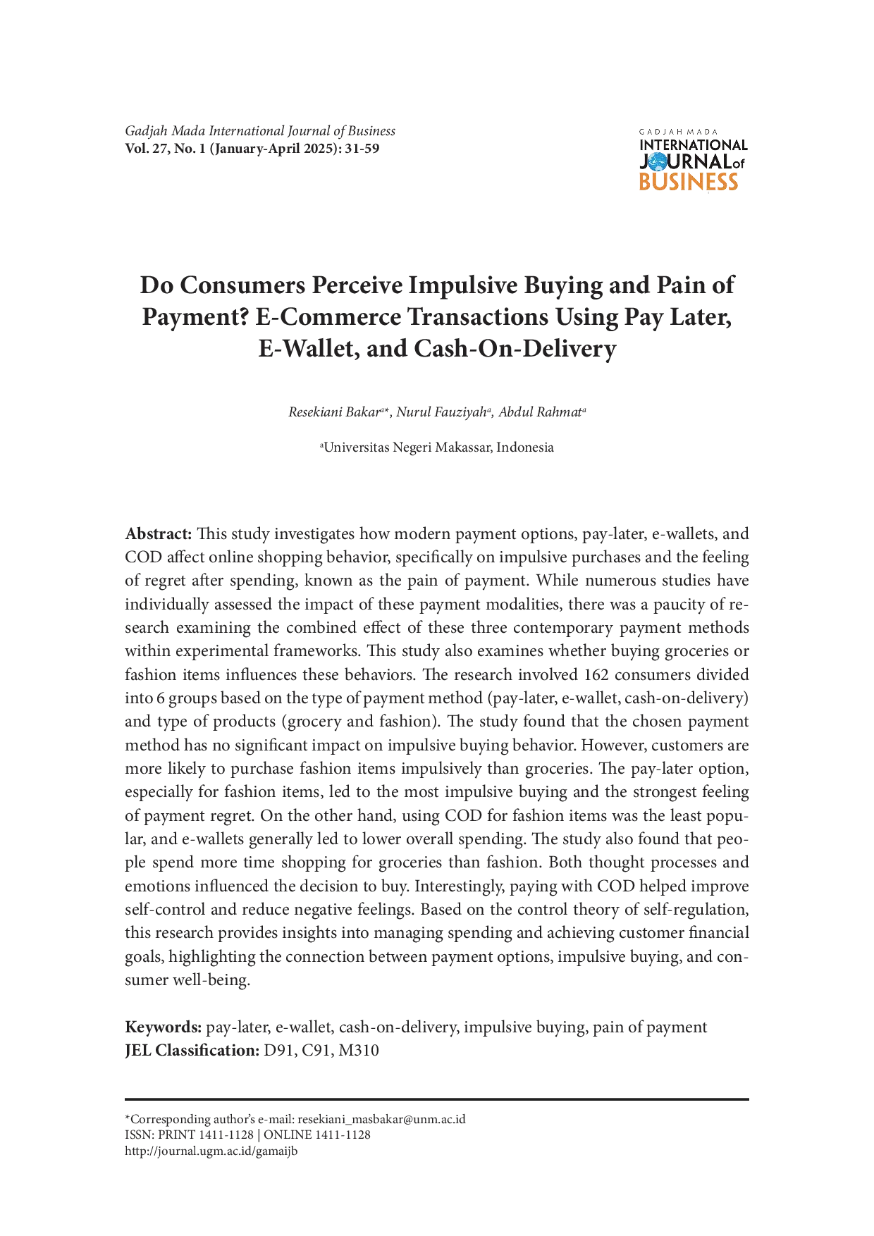 JURIS Do Consumers Perceive Impulsive Buying and Pain of Payment E Commerce Transactions Using Pay Later E Wallet and Cash On Delivery