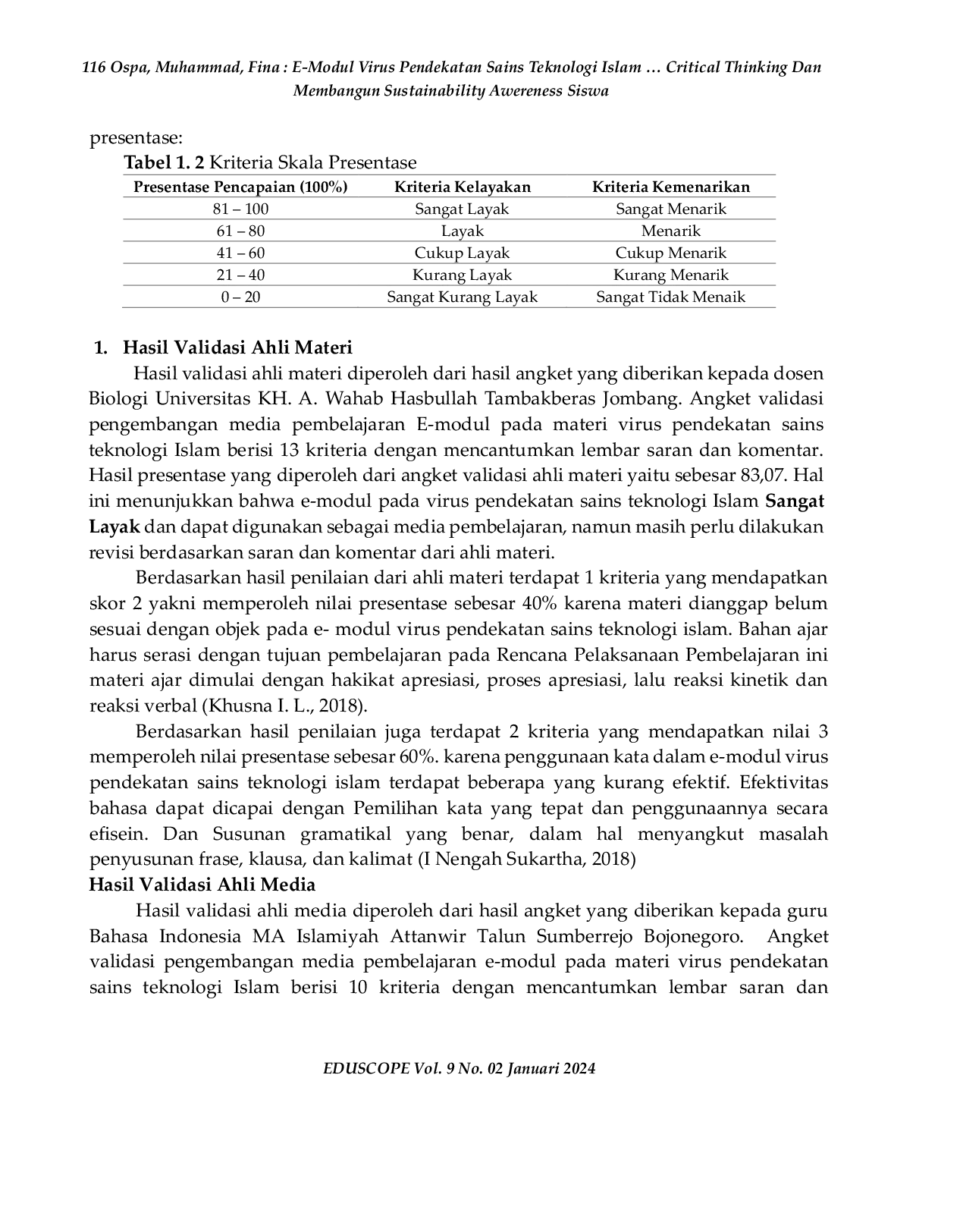 JURIS E Modul Virus Pendekatan Sains Teknologi Islam Untuk Meningkatkan Critical Thinking Dan Membangun Sustainability Awereness Siswa