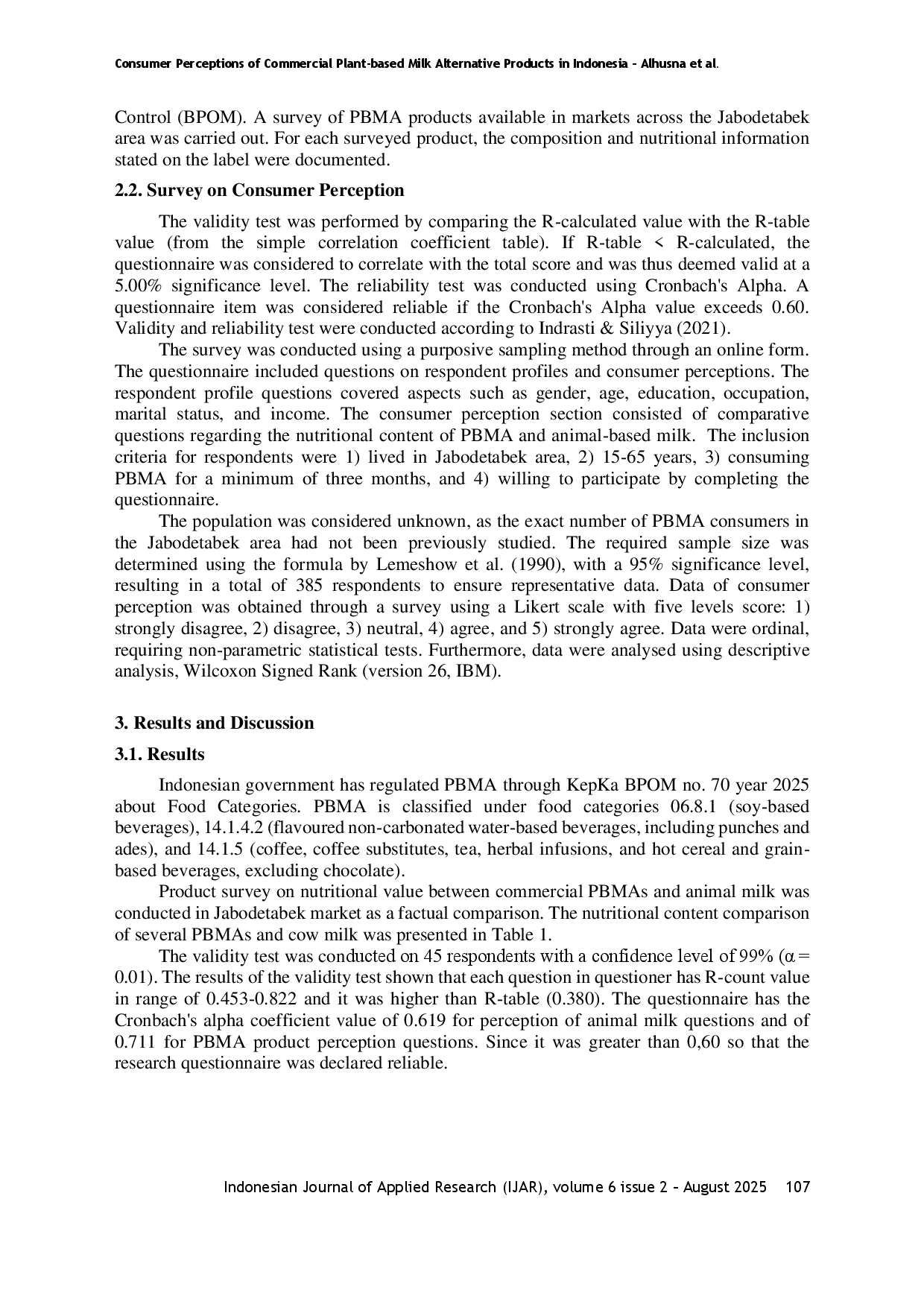 juris Consumer Perceptions of Commercial Plant based Milk Alternative Products in Indonesia