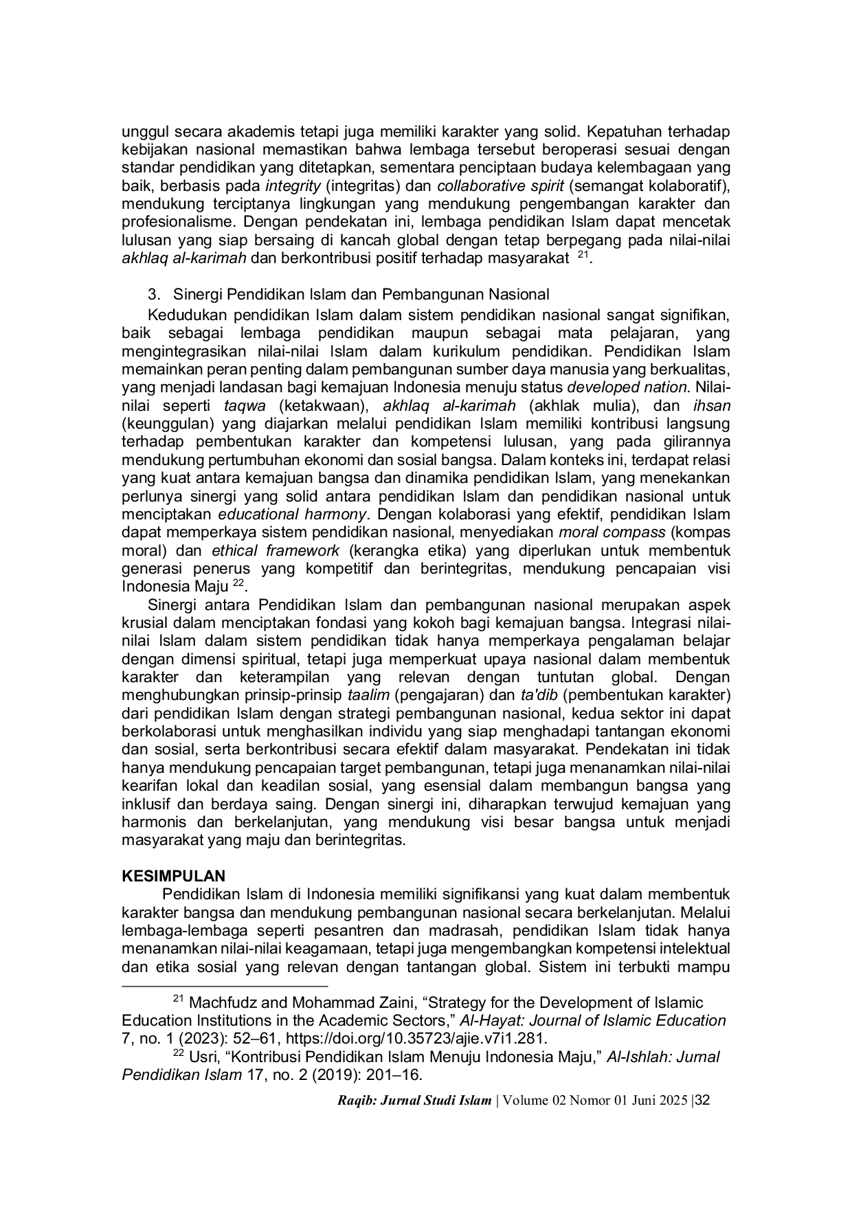 JURIS PERAN STRATEGIS PENDIDIKAN ISLAM DALAM MEMAJUKAN PEMBANGUNAN NASIONAL The Strategic Role of Islamic Education in Advancing National Development