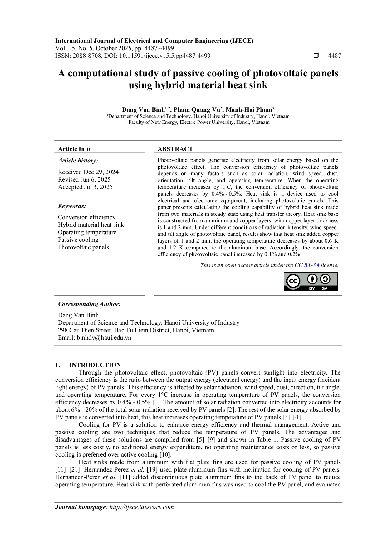 JURIS A computational study of passive cooling of photovoltaic panels using hybrid material heat sink