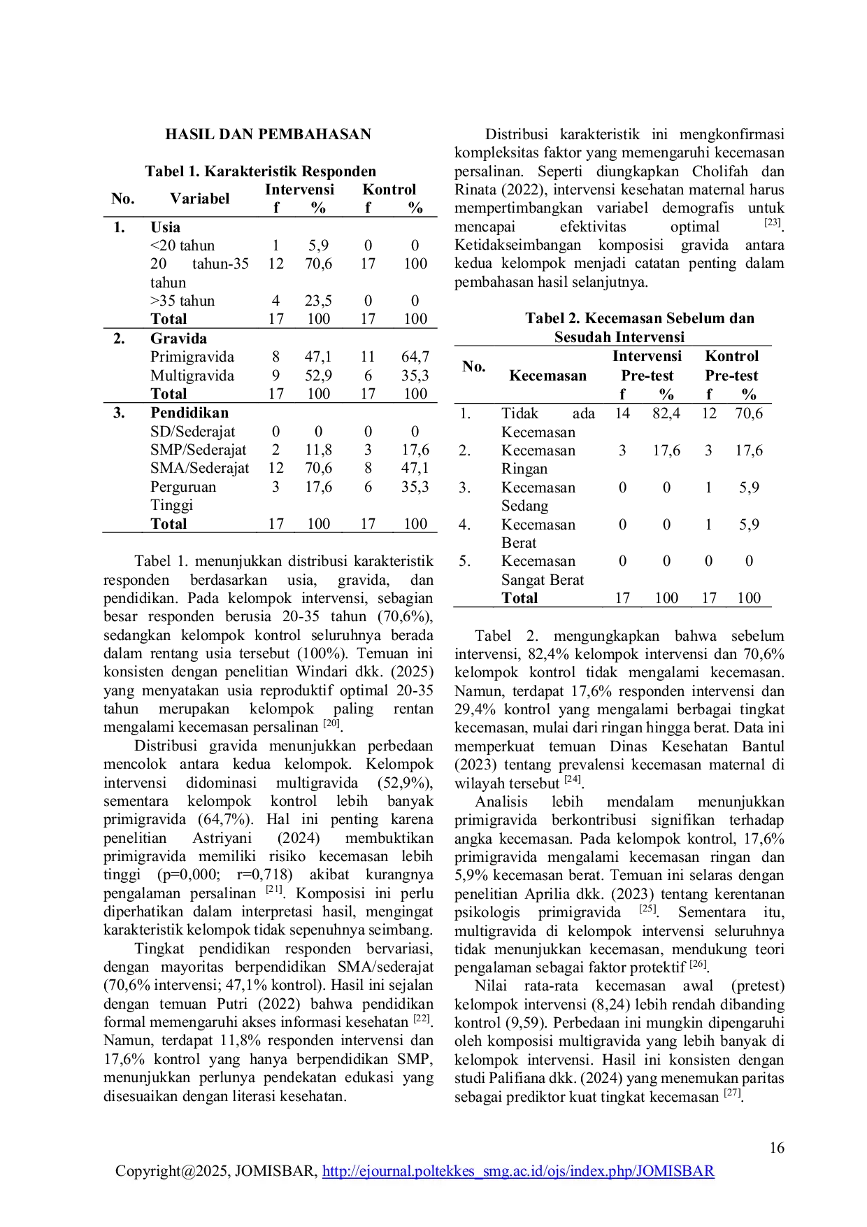 JURIS Pengaruh Edukasi Media Video tentang Persiapan Persalinan terhadap Kecemasan pada Ibu Hamil di Puskesmas Banguntapan II