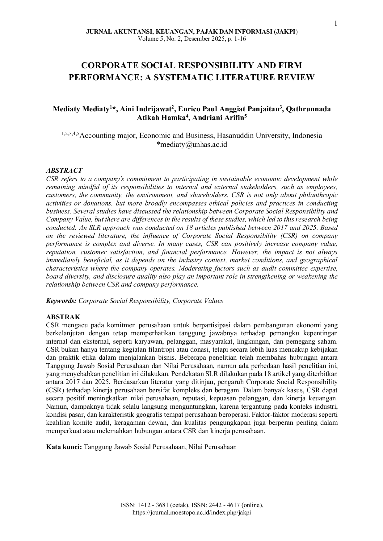 JURIS Corporate Social Responsibility and Firm Performance A Systematic Literature Review
