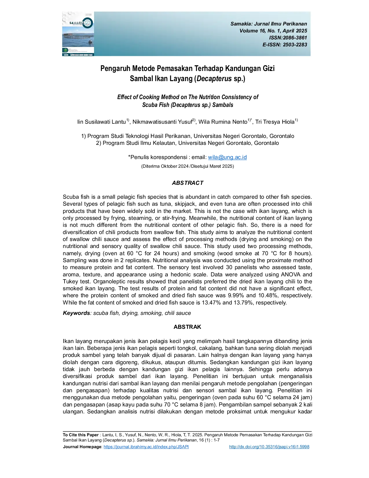 JURIS PENGARUH METODE PEMASAKAN TERHADAP KANDUNGAN GIZI SAMBAL IKAN LAYANG Decapterus sp