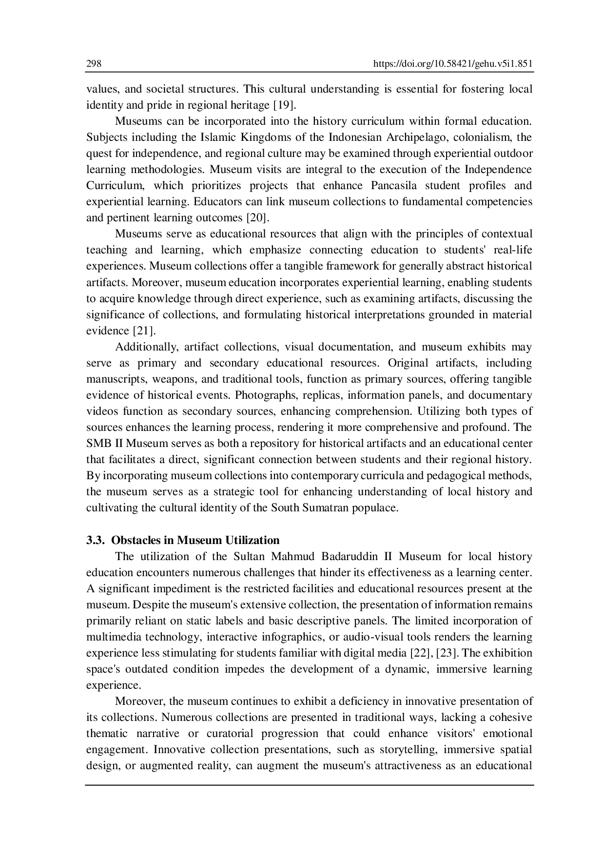 JURIS The Sultan Mahmud Badaruddin Ii Museum As An Educational Tourism Site And A Local Historical Resource In South Sumatra