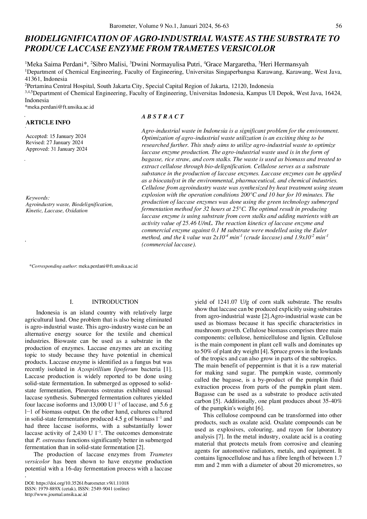 JURIS Biodelignifikasi Limbah Agroindustri Sebagai Substrat untuk Produksi Enzim Laccase dari Trametes Versicolor