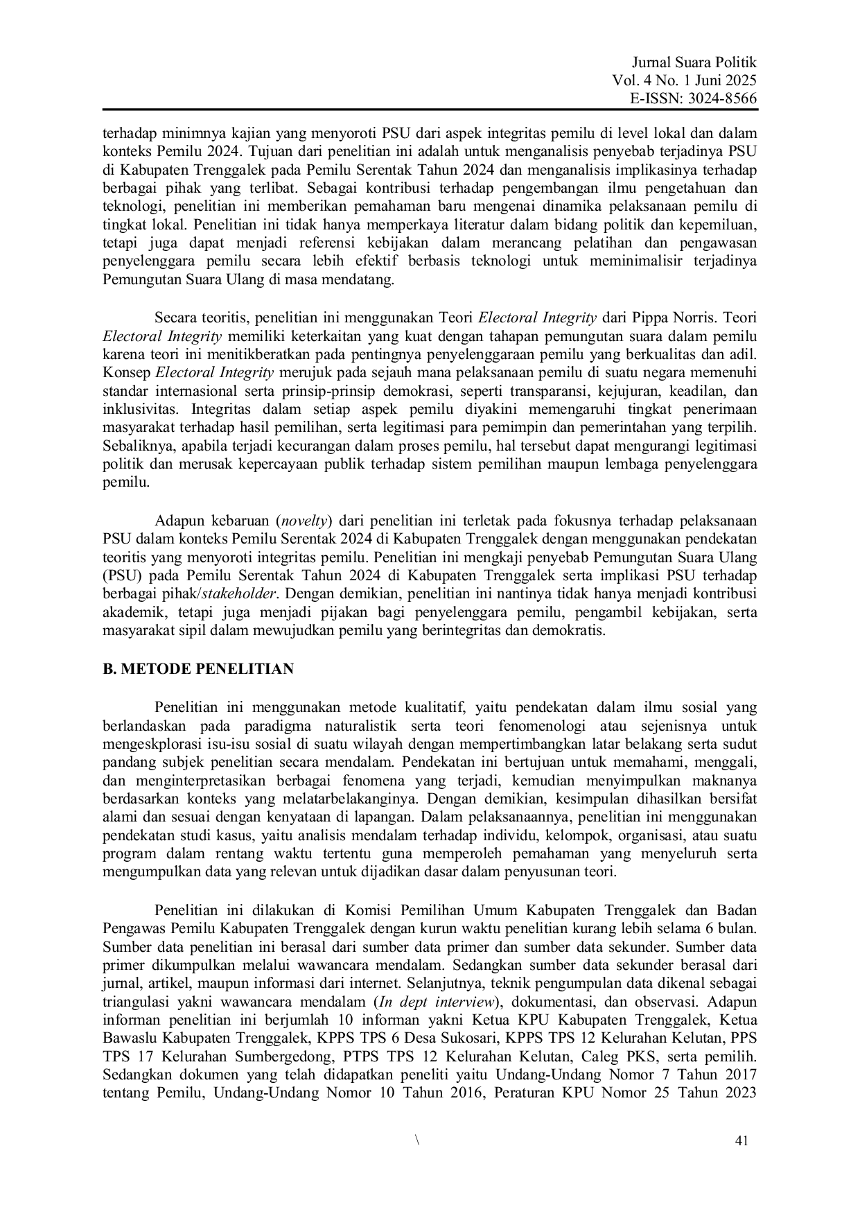 JURIS Penyebab dan Implikasinya Pemungutan Suara Ulang pada Pemilu Serentak Tahun 2024 di Kabupaten Trenggalek