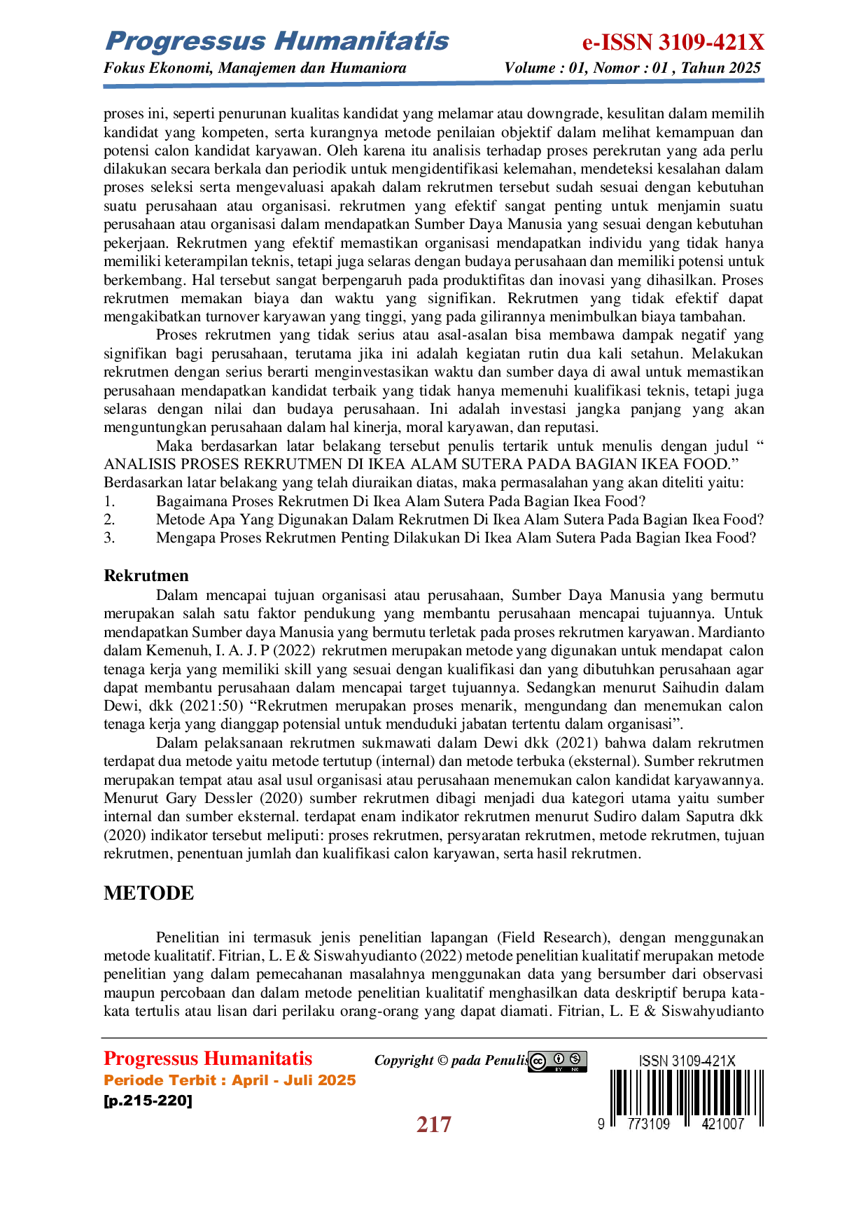 JURIS Analisis Proses Rekrutmen di IKEA Alam Sutera pada Bagian Ikea Food