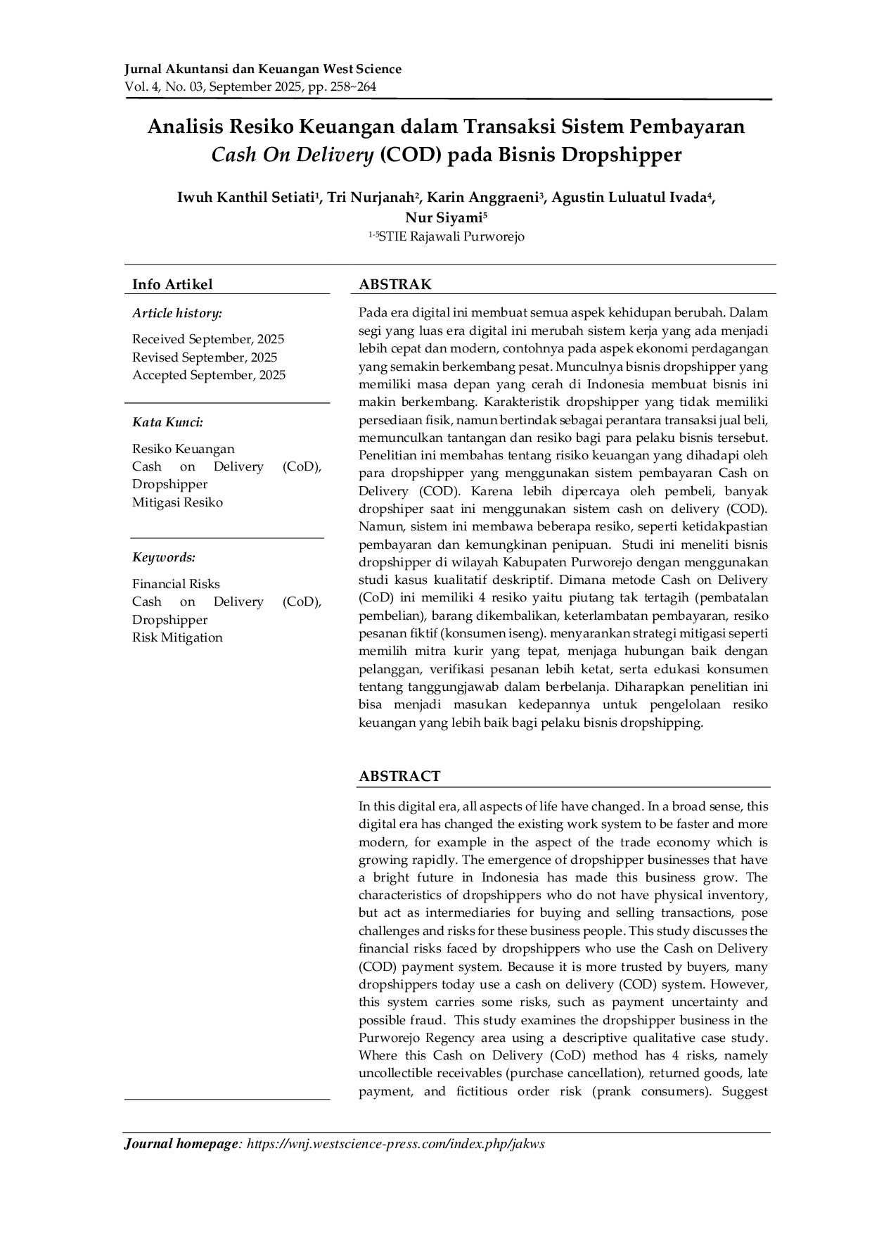 JURIS Analisis Resiko Keuangan Dalam Transaksi Sistem Pembayaran Cash On Delivery COD Pada Bisnis Dropshipper