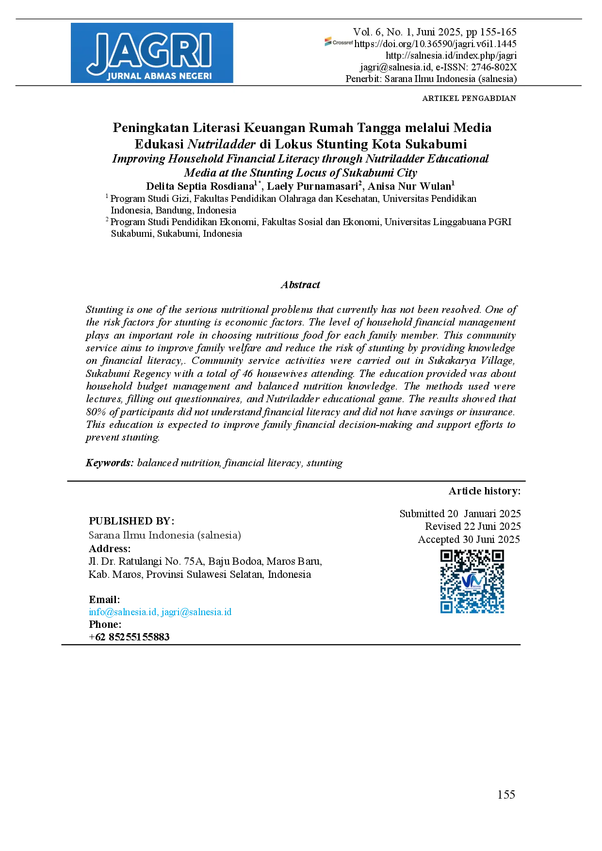 juris Improving Household Financial Literacy through Nutriladder Educational Media at the Stunting Locus of Sukabumi City