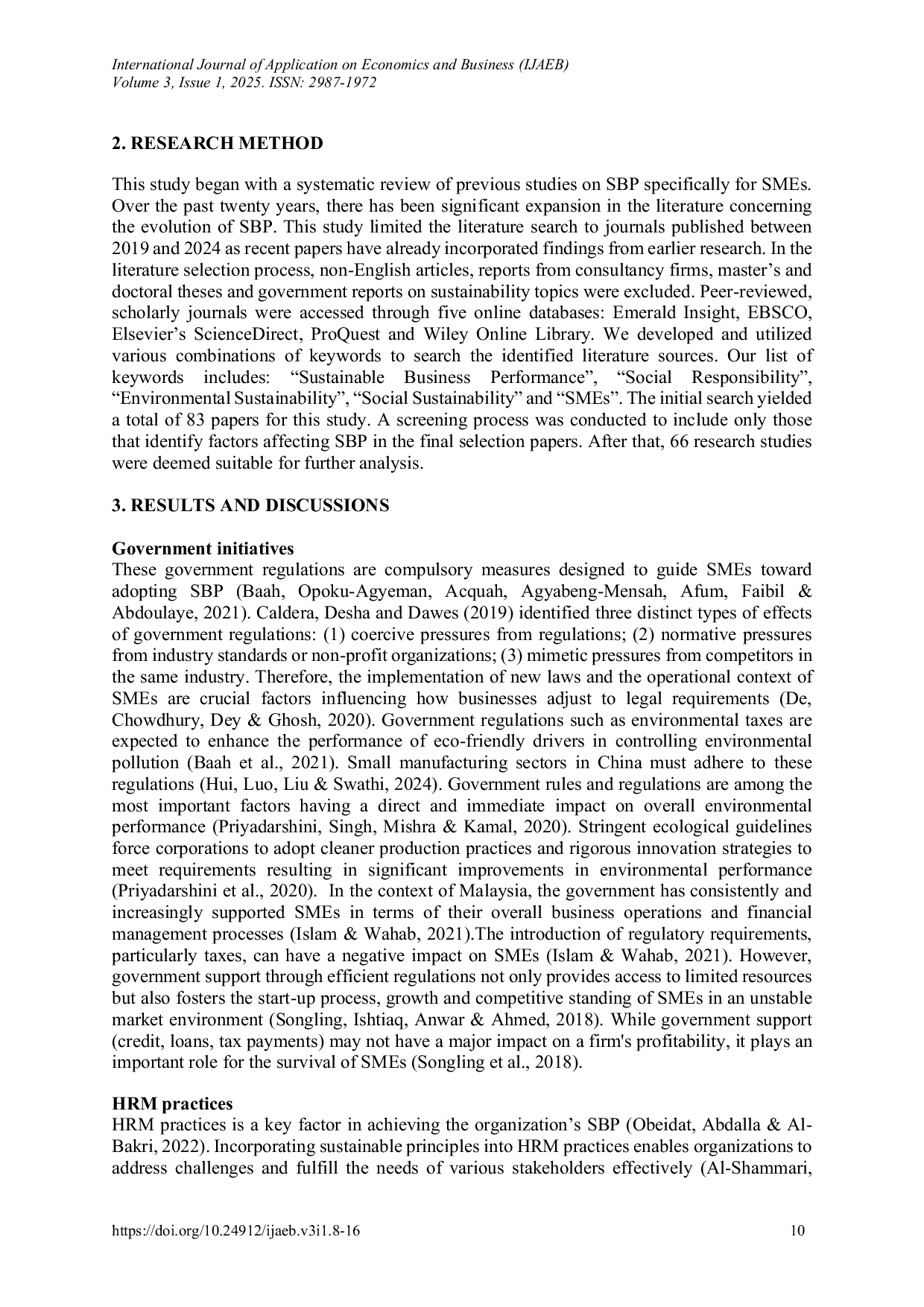JURIS A Conceptual Framework for Identifying Sustainable Business Practices of Malaysian Small and Medium Enterprises Smes