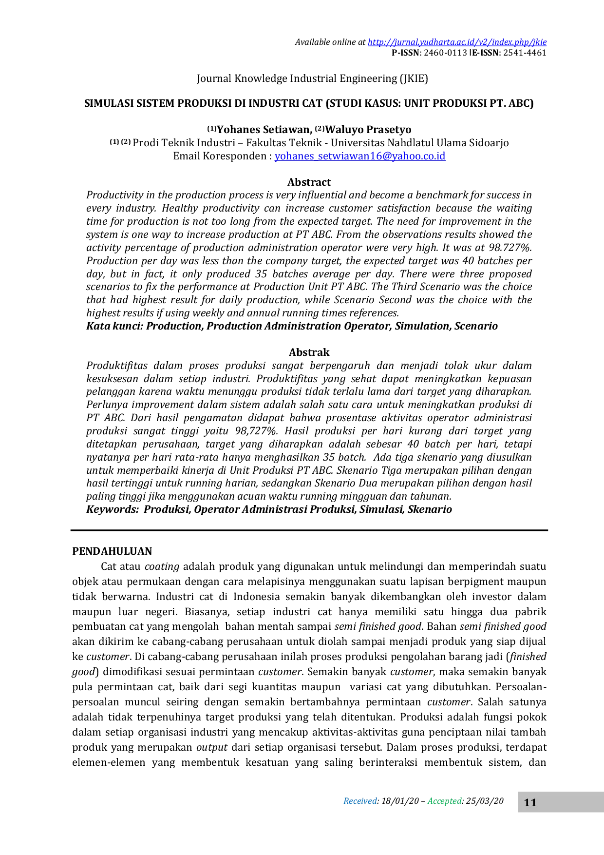JURIS Simulasi Sistem Produksi Di Industri Cat Studi Kasus Unit Produksi Pt Abc