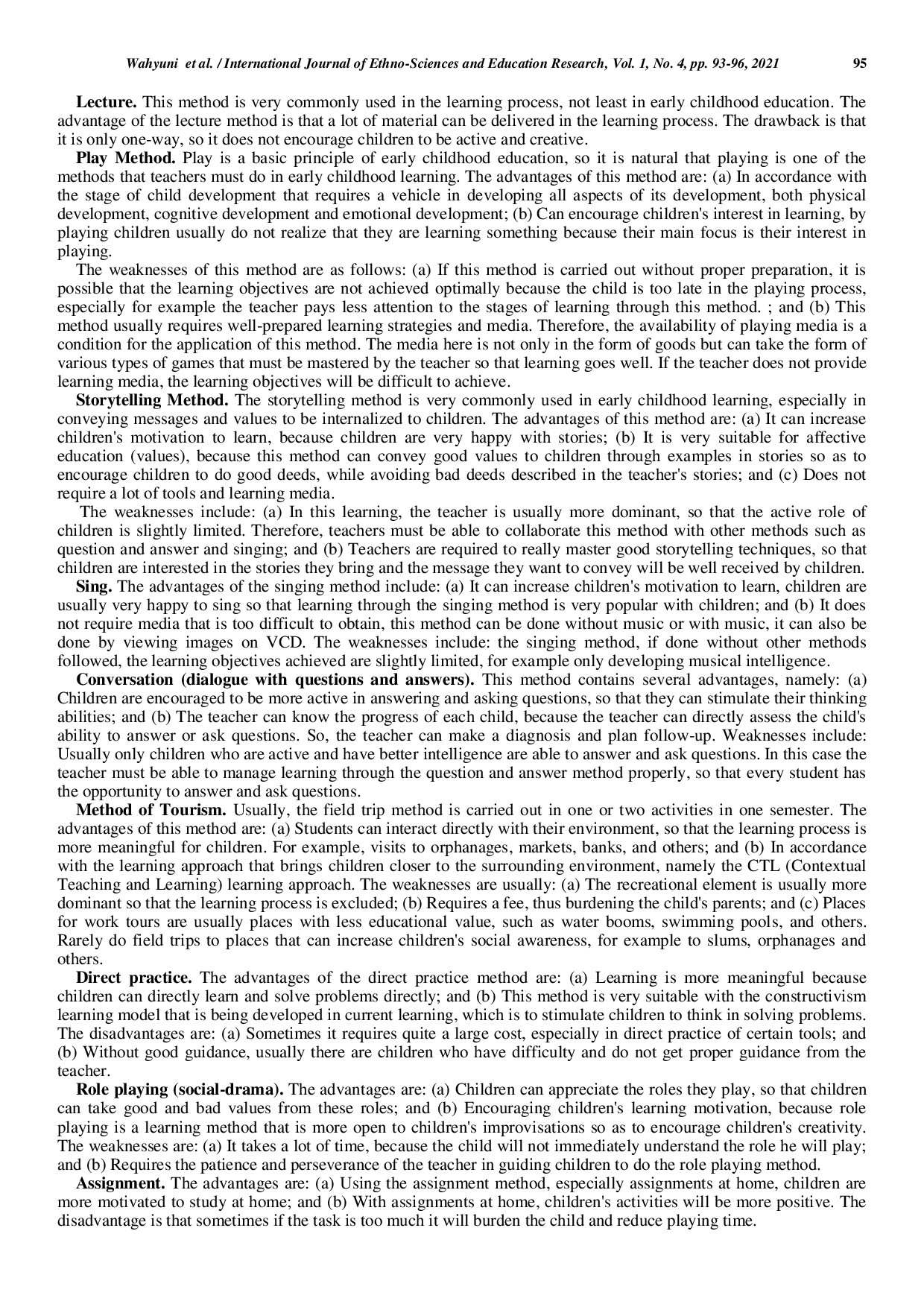 JURIS Overview of Some Learning Methods for Early Childhood