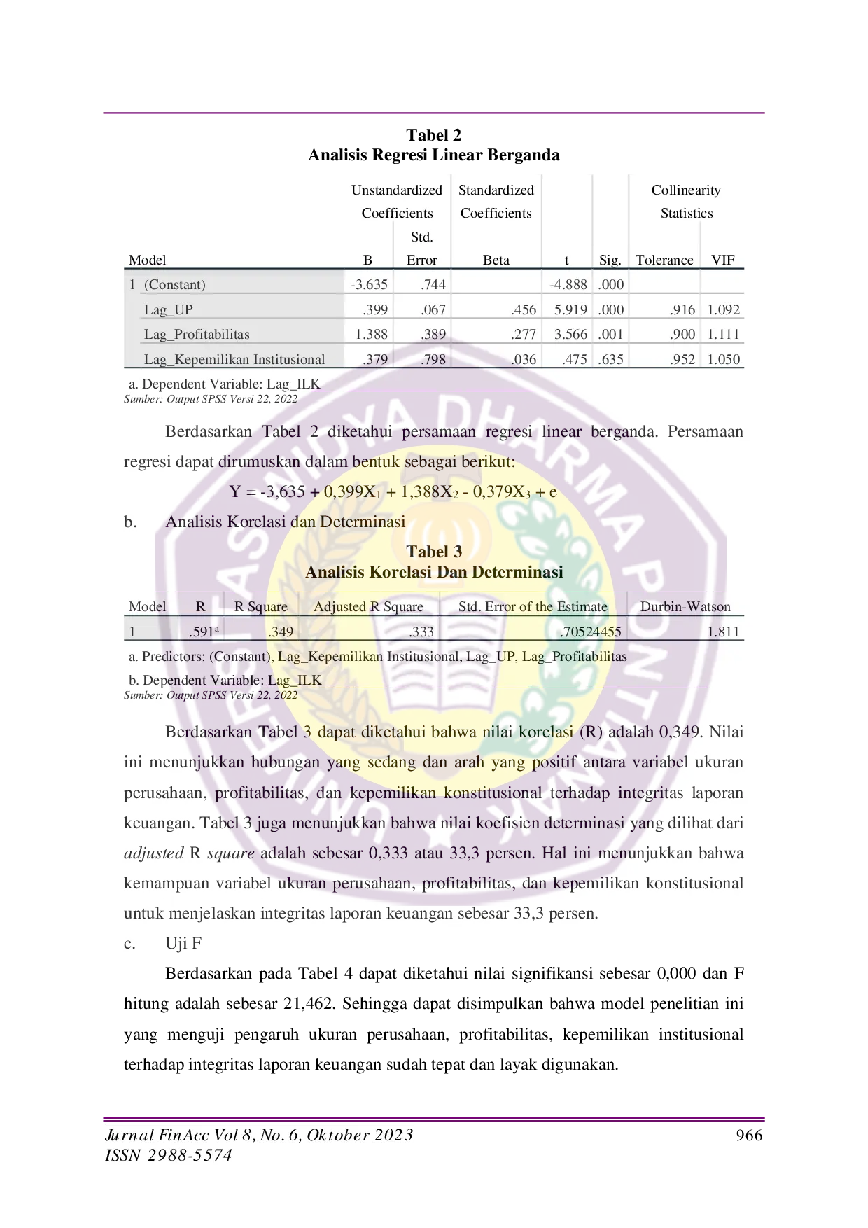 JURIS Pengaruh Ukuran Perusahaan Profitabilitas Dan Kepemilikan Institusional Terhadap Integritas Laporan Keuangan Pada Perusahaan Sektor Industri Barang Konsumsi Di Bursa Efek Indonesia