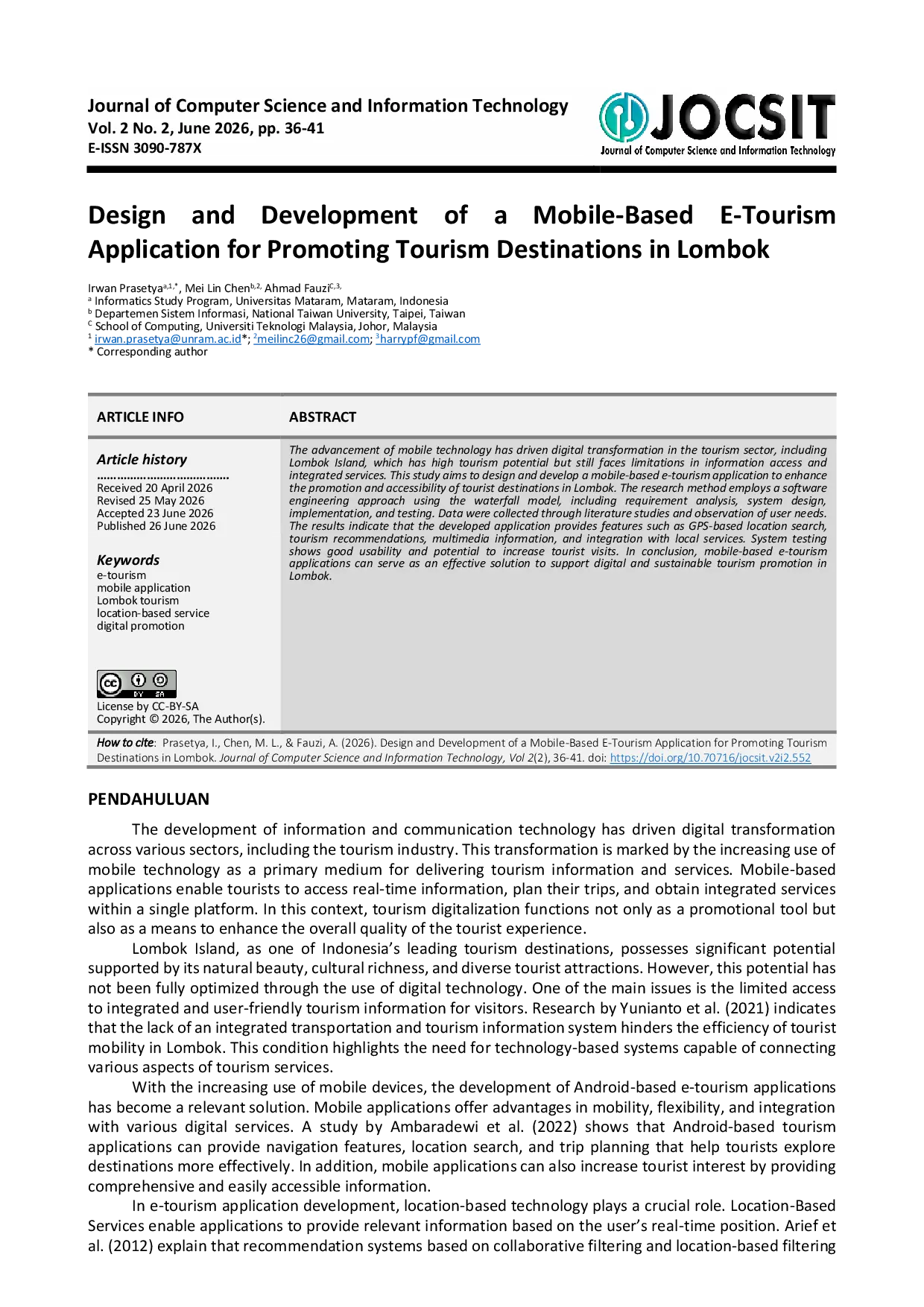JURIS Design and Development of a Mobile Based E Tourism Application for Promoting Tourism Destinations in Lombok