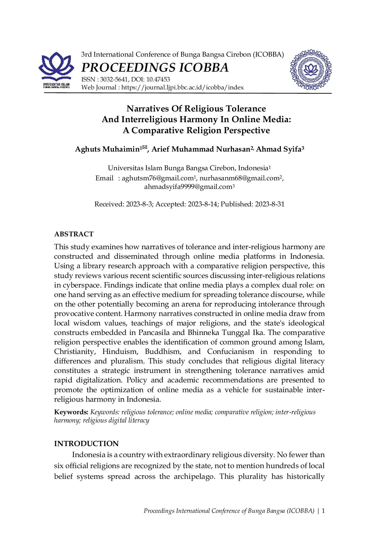 JURIS Narratives Of Religious Tolerance And Interreligious Harmony In Online Media A Comparative Religion Perspective