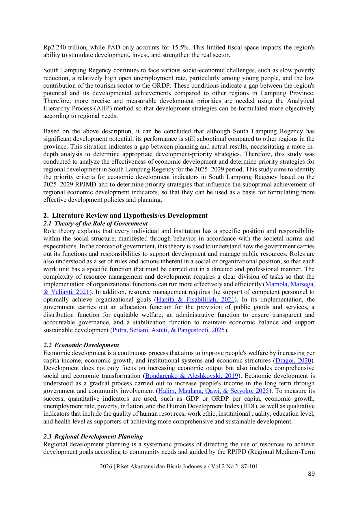 JURIS Economic Development Strategy of South Lampung Regency Using the Analytical Hierarchy Process Method