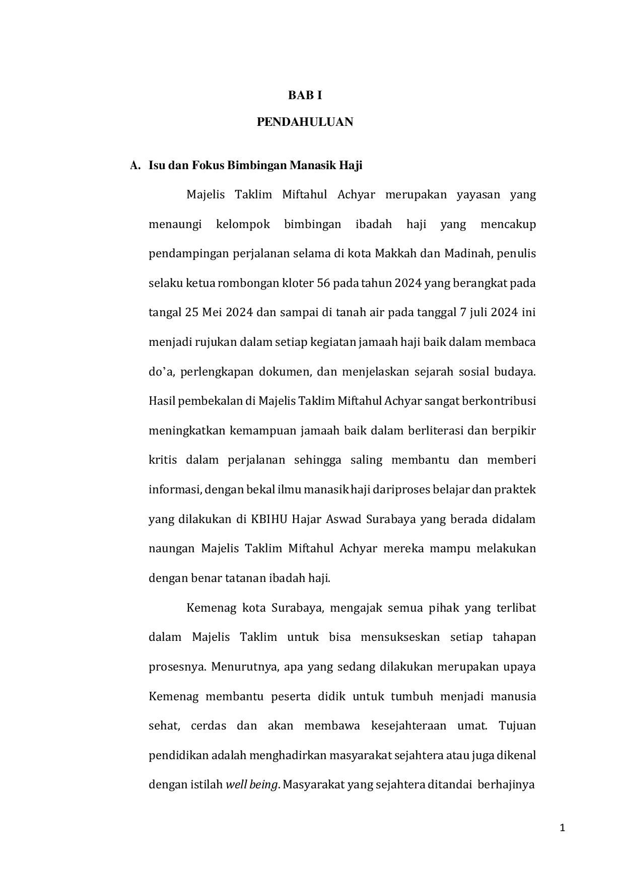 JURIS Implementasi Bimbingan Manasik Haji Kbihu Hajar Aswad Di Majelis Taklim Miftahul Achyar Rungkut Surabaya