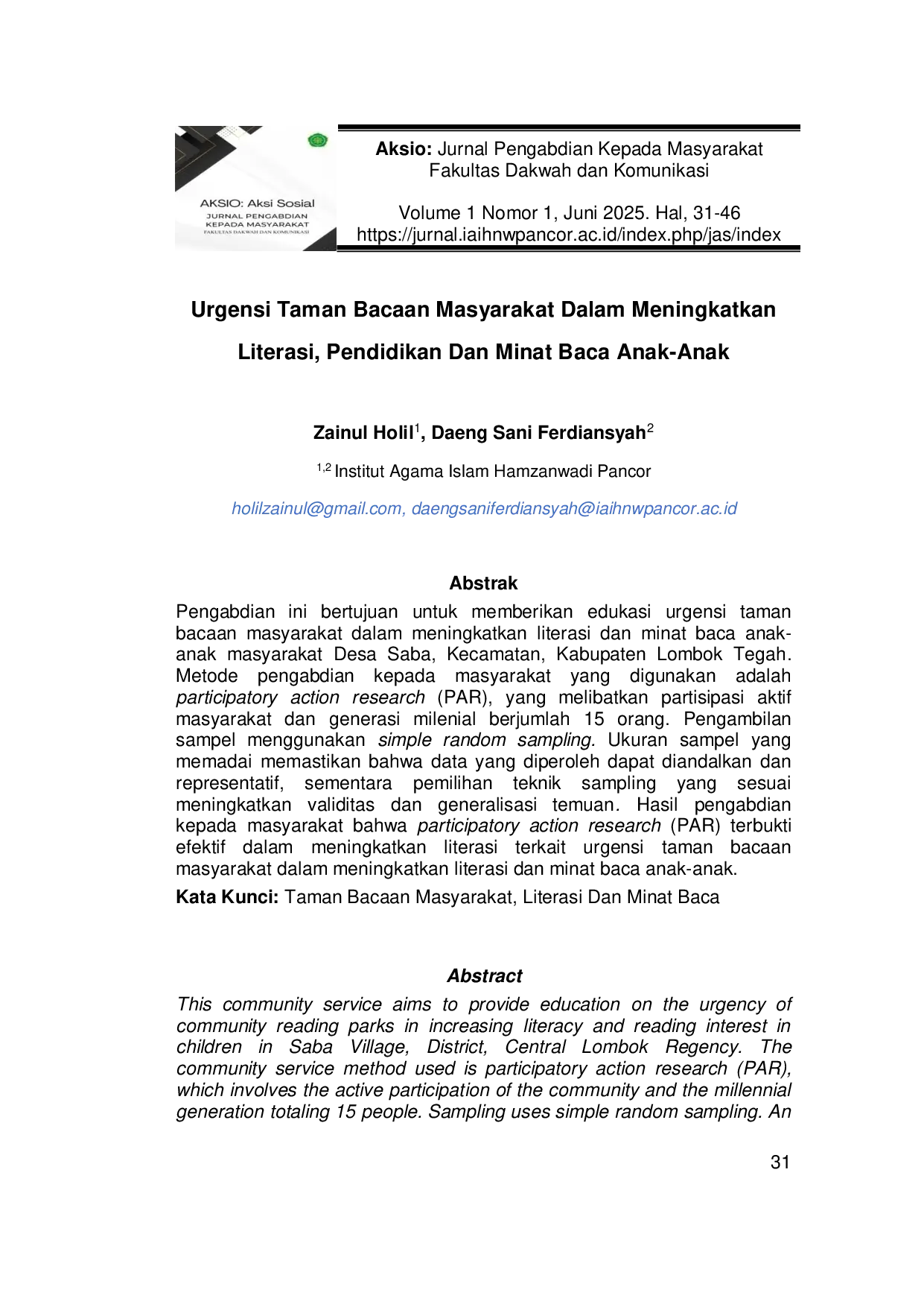 JURIS Urgensi Taman Bacaan Masyarakat Dalam meningkatkan Literasi Pendidikan Dan Minat Baca Anak Anak