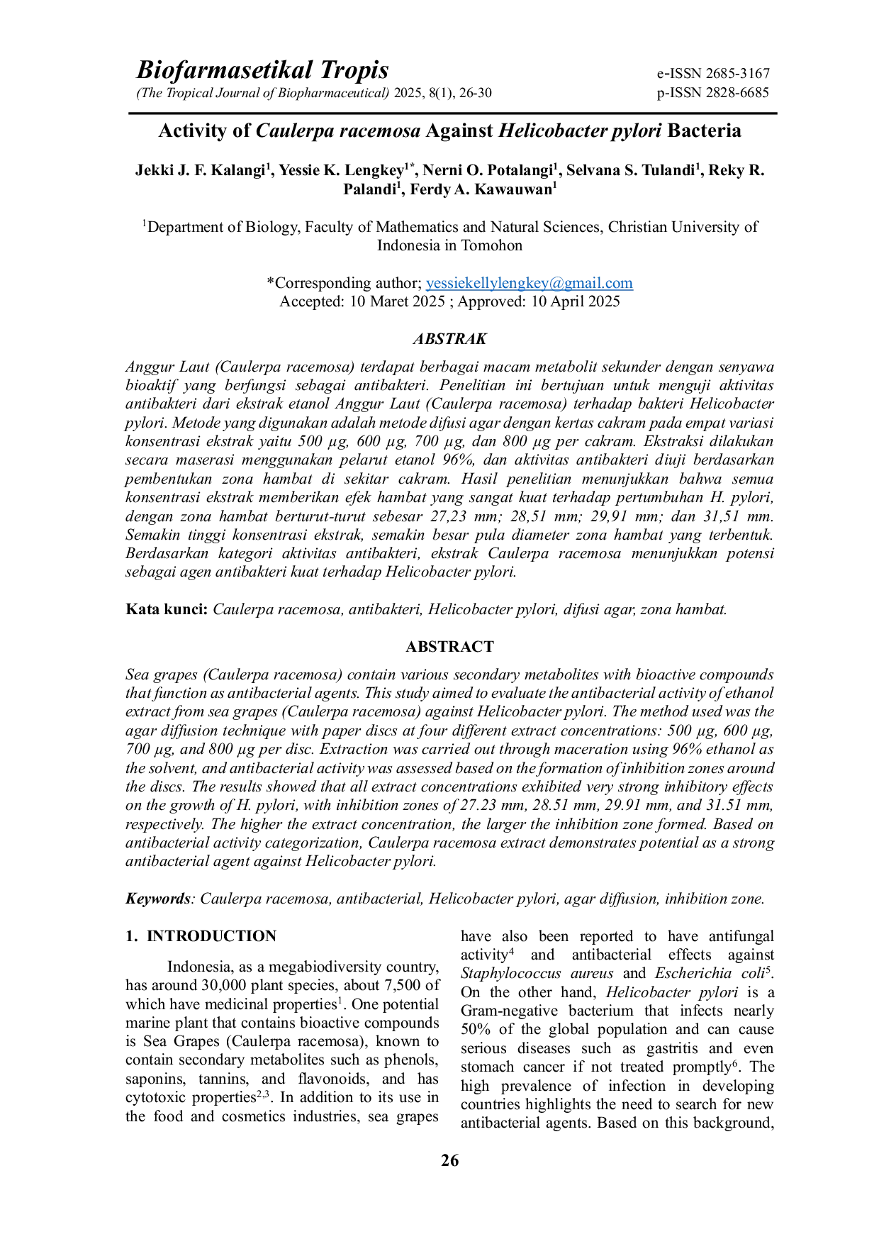 JURIS Aktivitas Caulerpa racemosa Terhadap Bakteri Helicobacter pylori