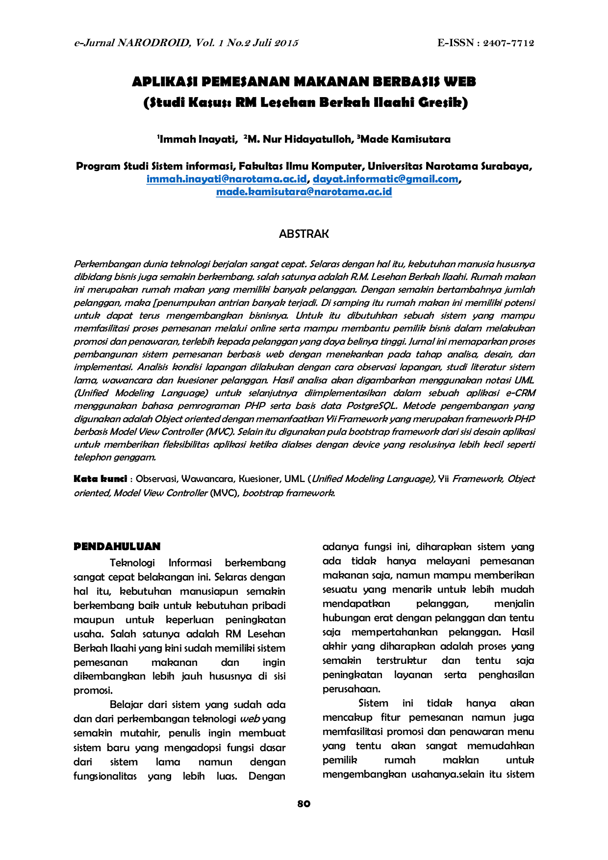 JURIS Aplikasi Pemesanan Makanan Berbasis Web Studi Kasus RM Lesehan Berkah Ilaahi Gresik