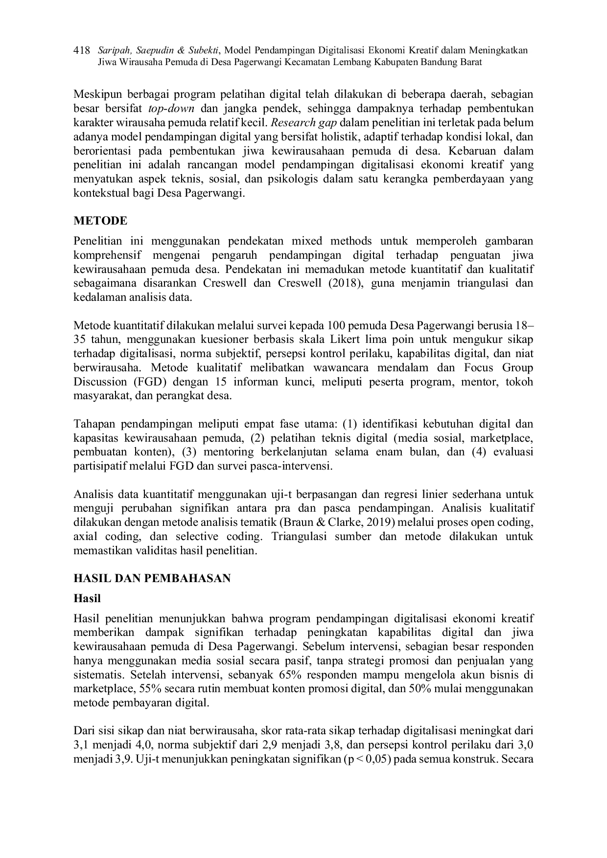 JURIS Model Pendampingan Digitalisasi Ekonomi Kreatif dalam Meningkatkan Jiwa Wirausaha Pemuda di Desa Pagerwangi Kecamatan Lembang Kabupaten Bandung Barat