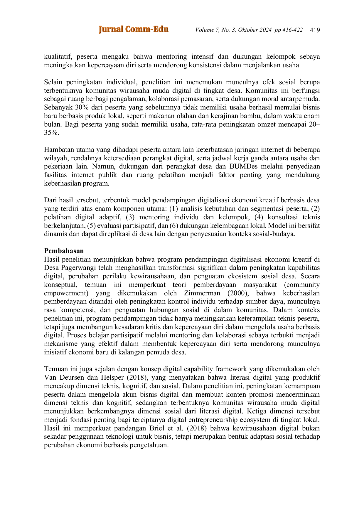 JURIS Model Pendampingan Digitalisasi Ekonomi Kreatif dalam Meningkatkan Jiwa Wirausaha Pemuda di Desa Pagerwangi Kecamatan Lembang Kabupaten Bandung Barat