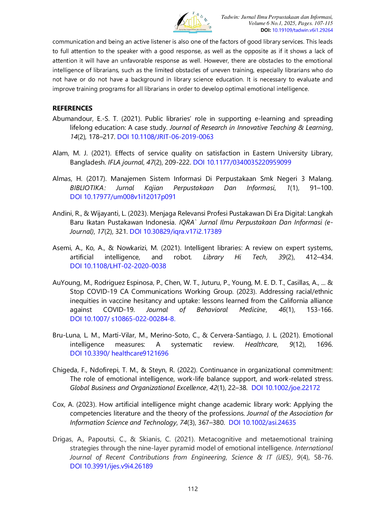 JURIS Emotional Intelligence of Librarians in Serving Users at the Library of Universitas Muhammadiyah Sumatera Utara