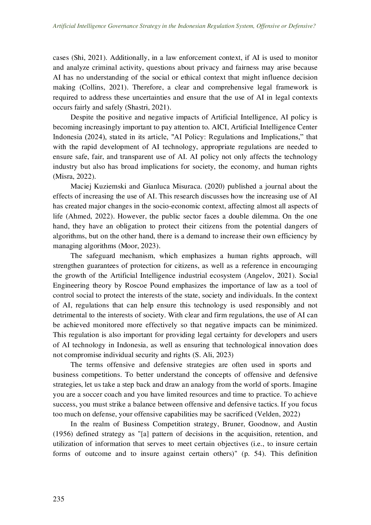 JURIS Artificial Intelligence Governance Strategy in the Indonesian Regulation System Offensive or Defensive