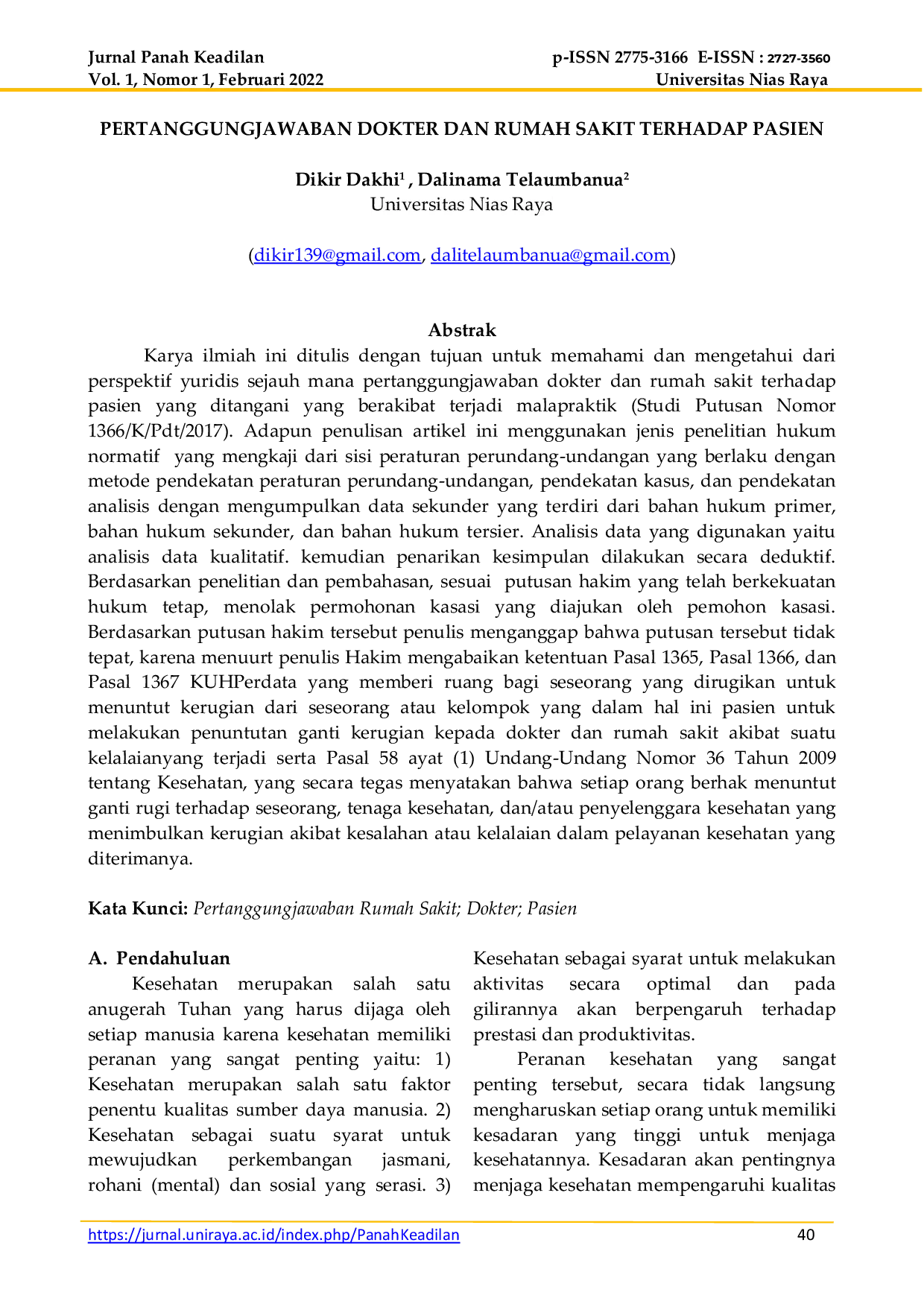 JURIS Pertanggungjawaban Dokter Dan Rumah Sakit Terhadap Pasien