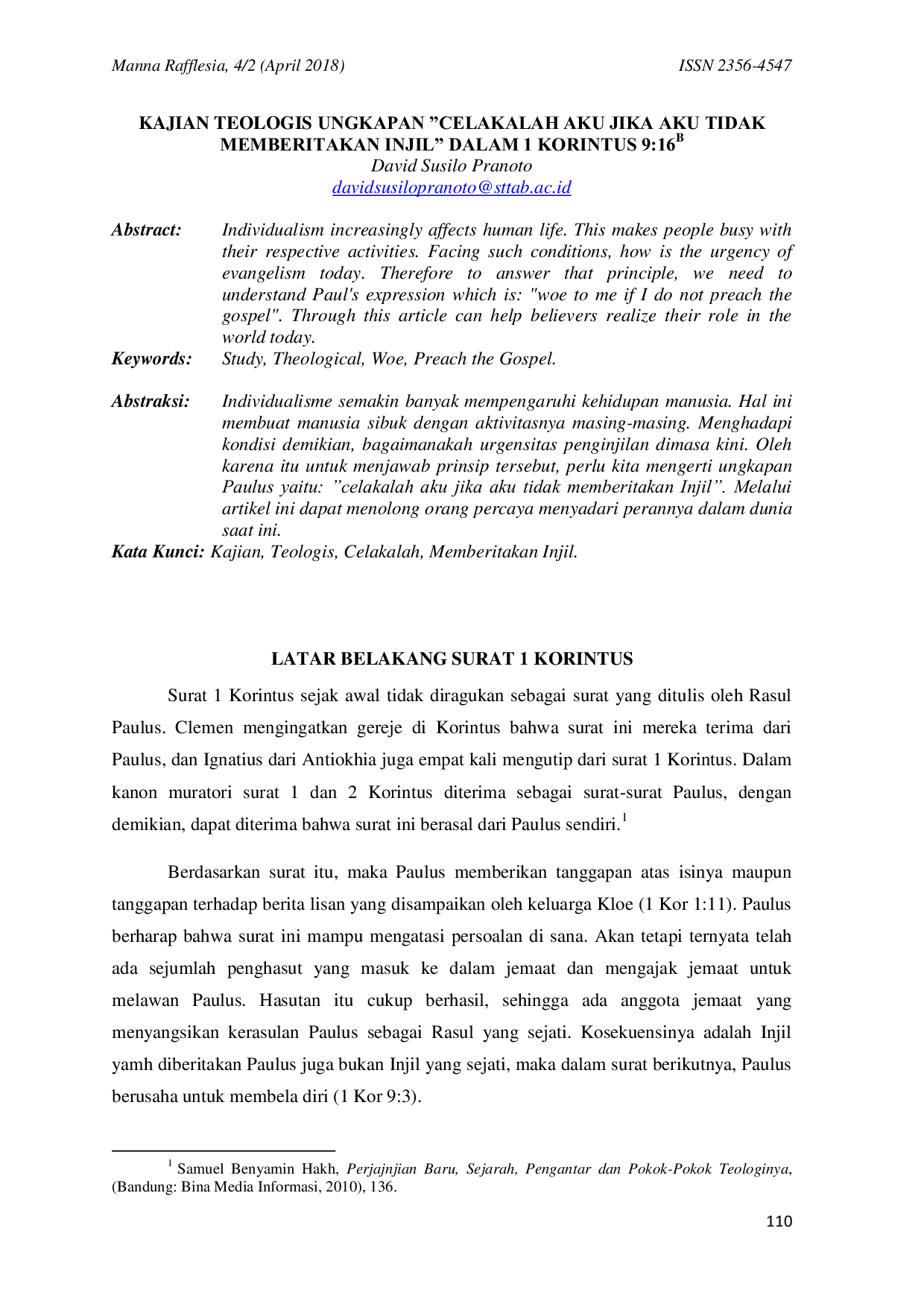 JURIS Kajian Teologis Ungkapan Celakalah Aku Jika Aku Tidak Memberitakan Injil dalam 1 Korintus 9 16b