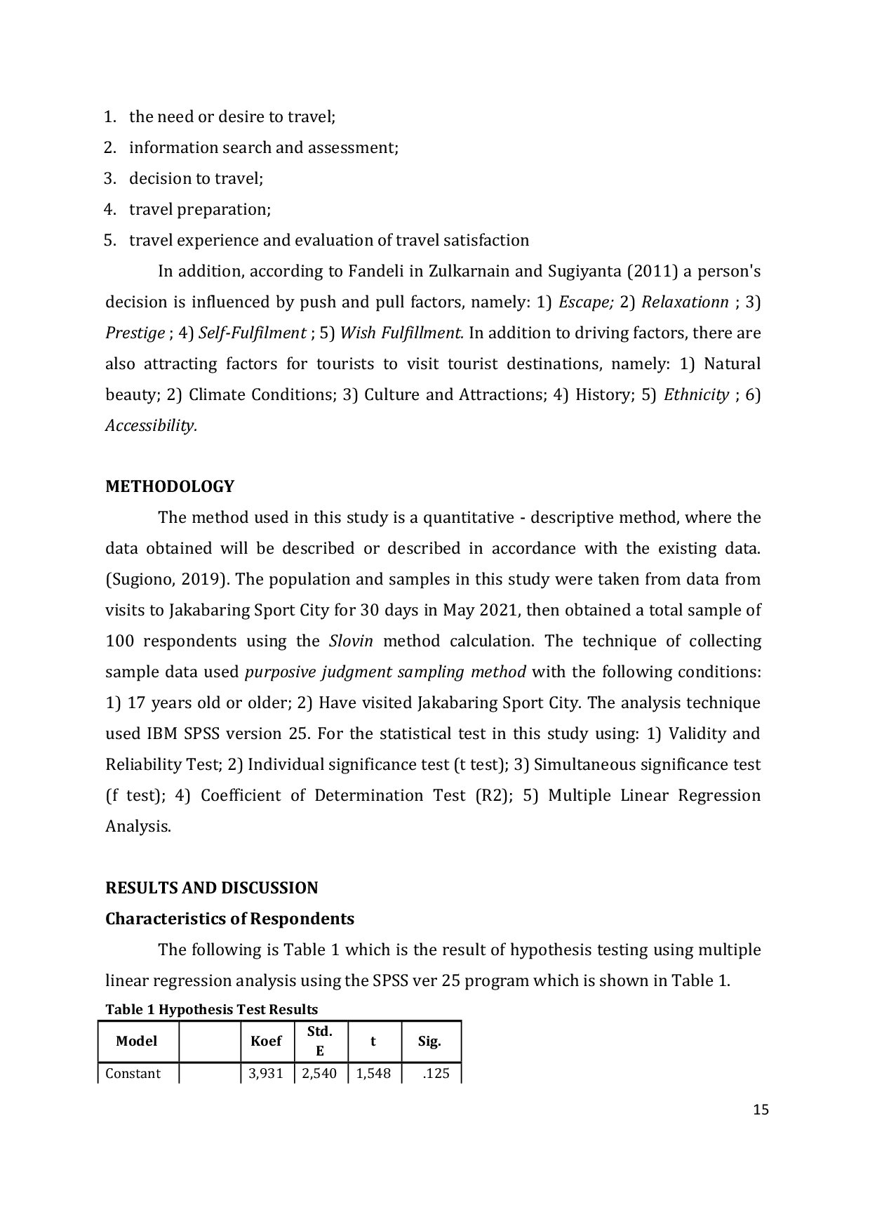 JURIS The Influence of Economic Incentives Helping the Company and Platform Assistance on Tourist Visiting Decision to Jakabaring Sport City