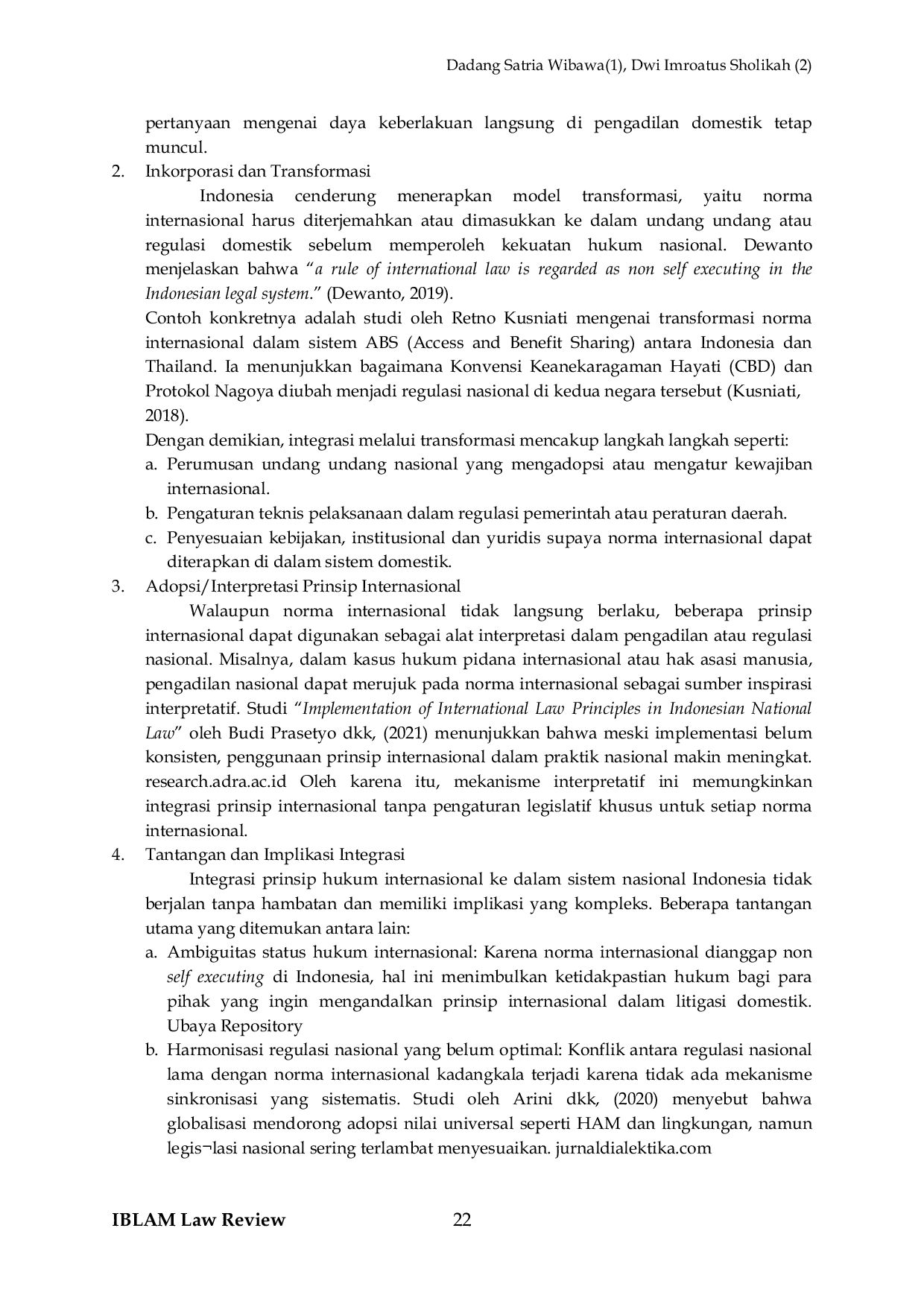 JURIS Integration of International Legal Principles into the Indonesian National Legal System