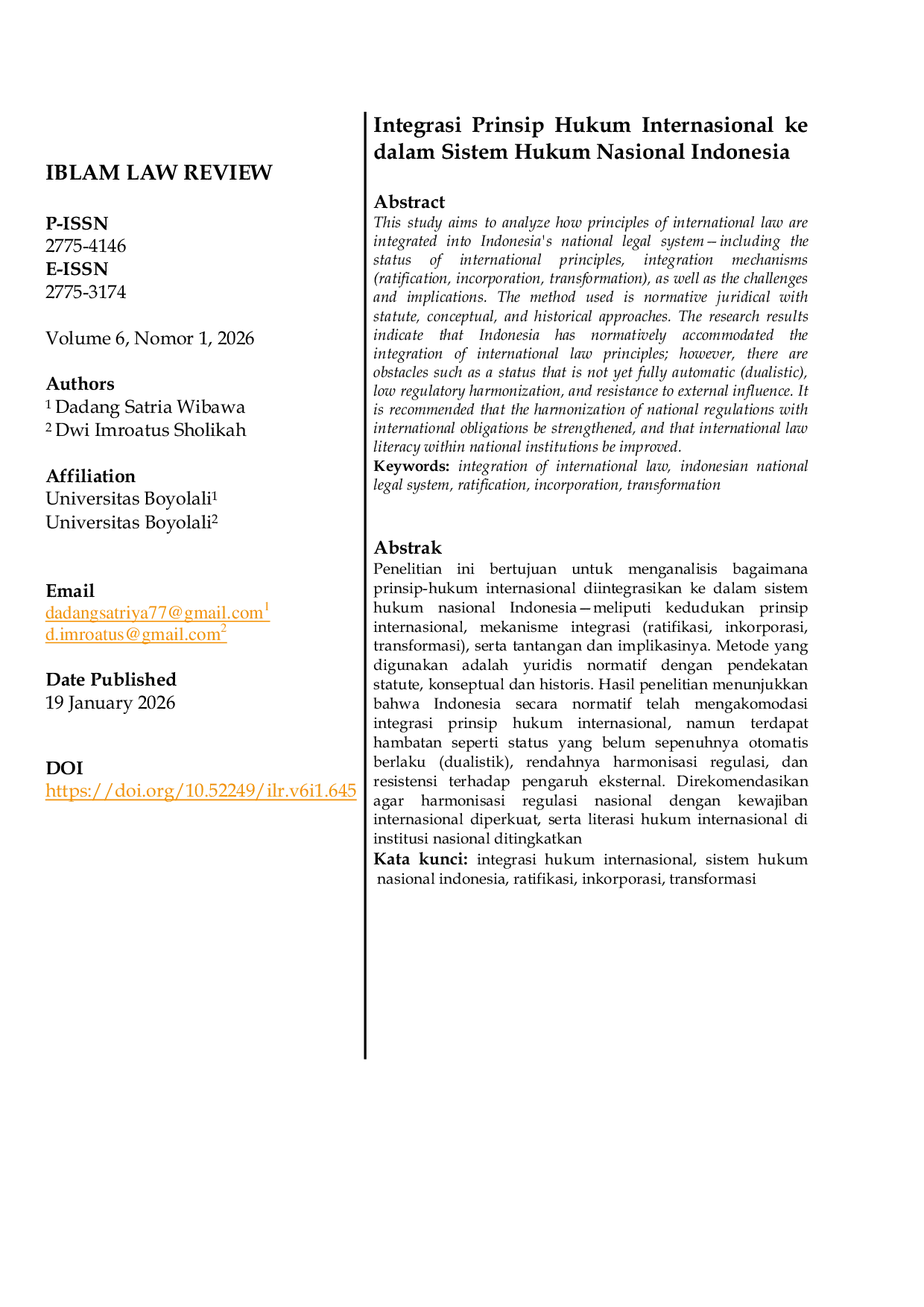 JURIS Integration of International Legal Principles into the Indonesian National Legal System