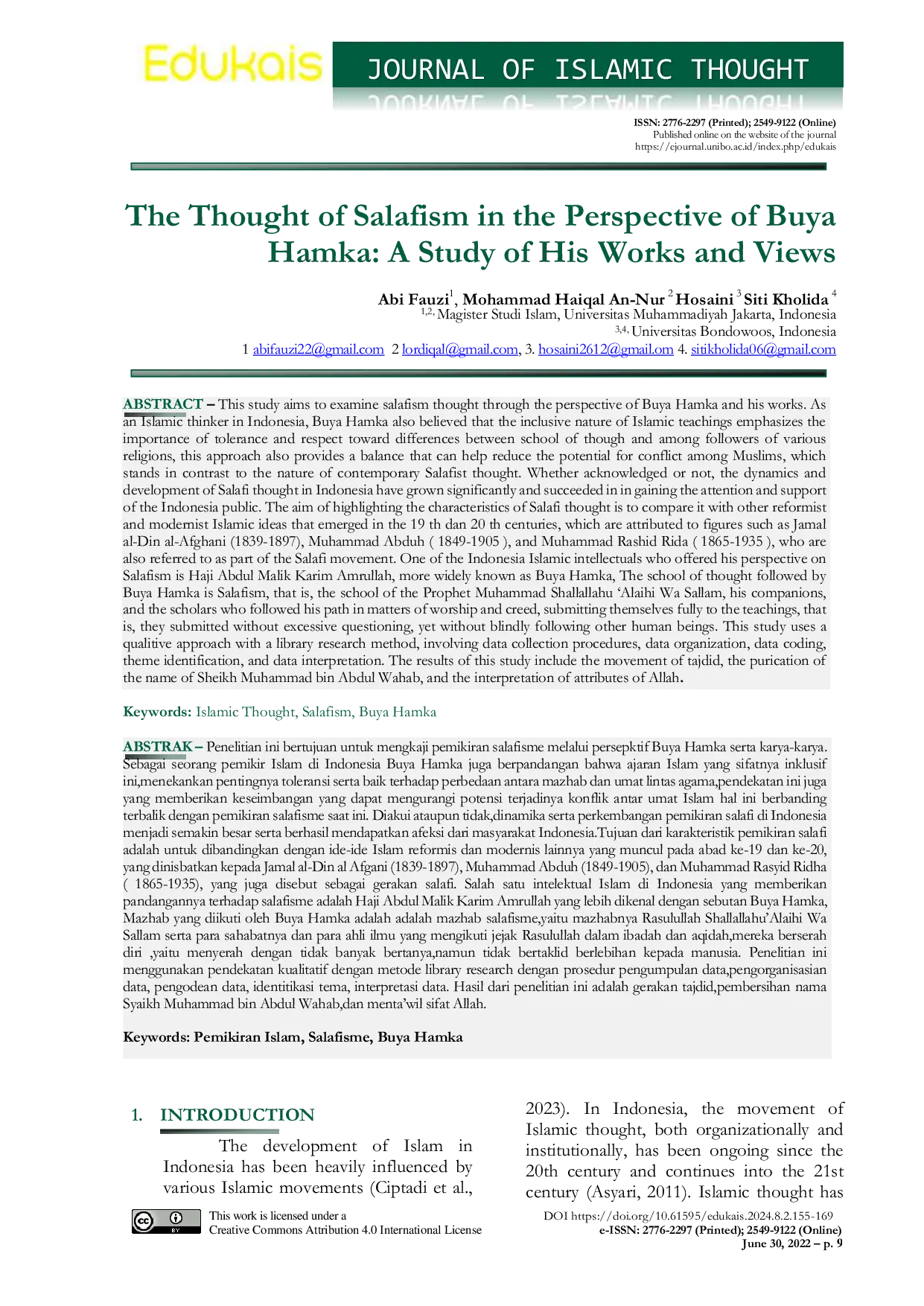 JURIS The Thought of Salafism in the Perspective of Buya Hamka A Study of His Works and Views