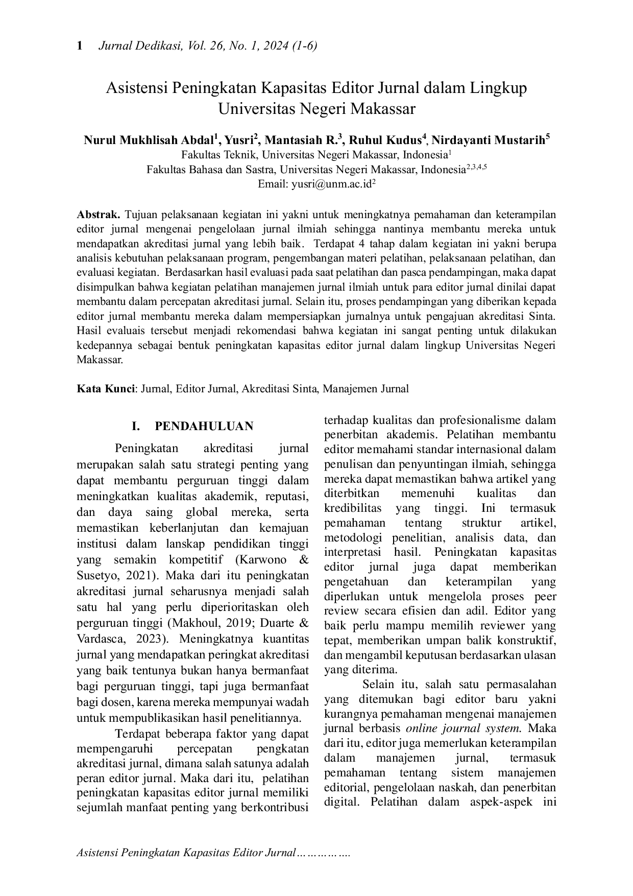 JURIS Asistensi Peningkatan Kapasitas Editor Jurnal dalam Lingkup Universitas Negeri Makassar