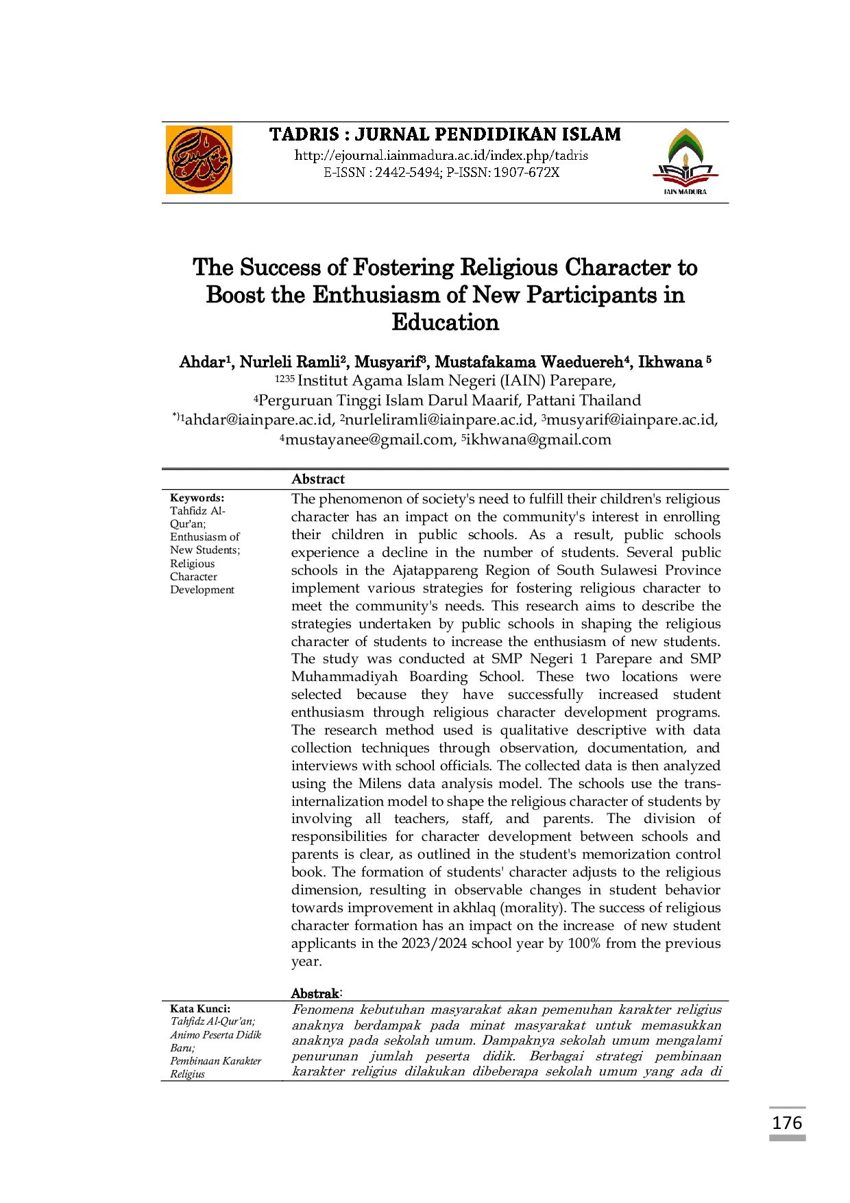 JURIS The Success of Fostering Religious Character to Boost the Enthusiasm of New Participants in Education