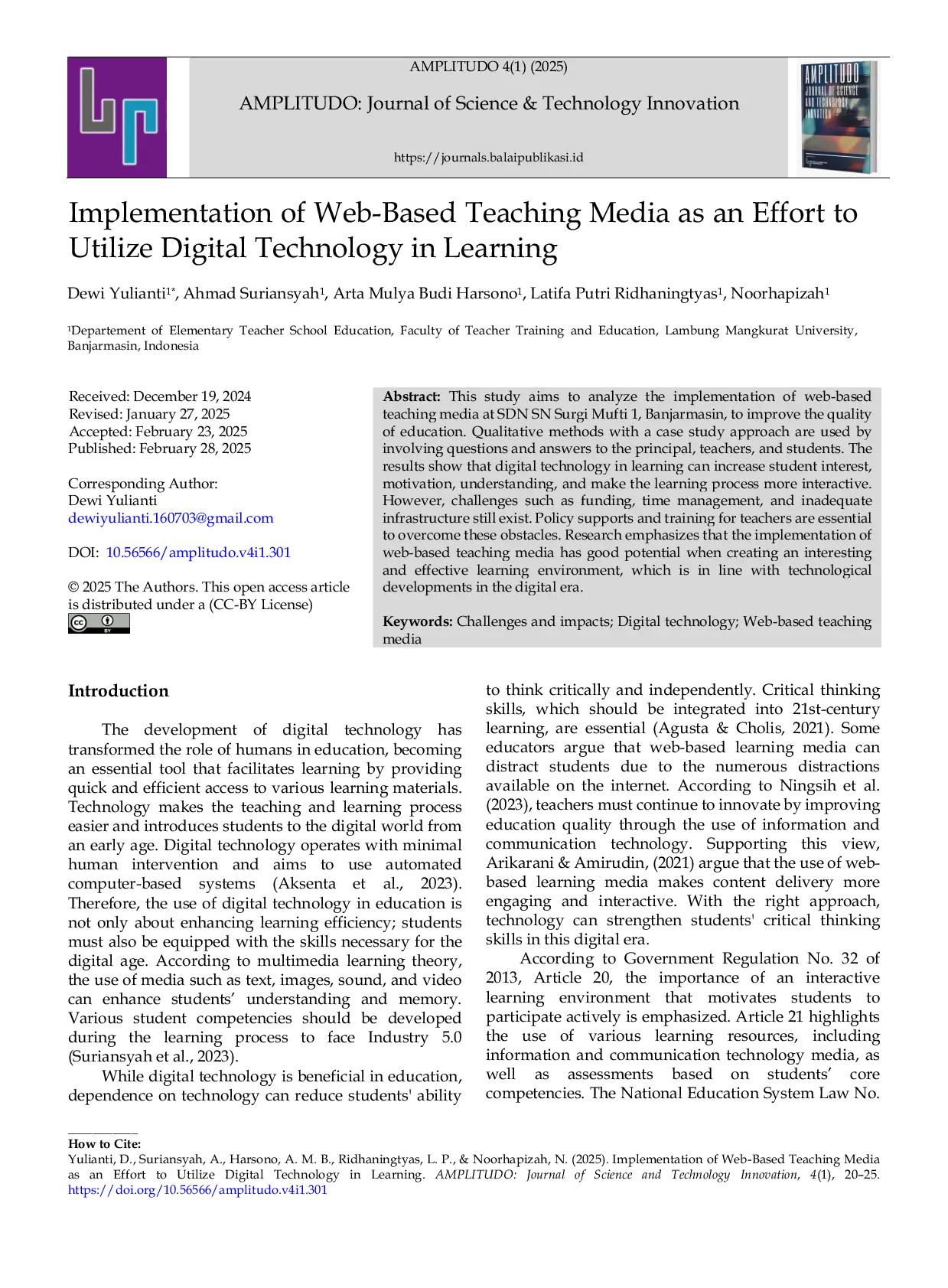 JURIS Implementation of Web Based Teaching Media as an Effort to Utilize Digital Technology in Learning