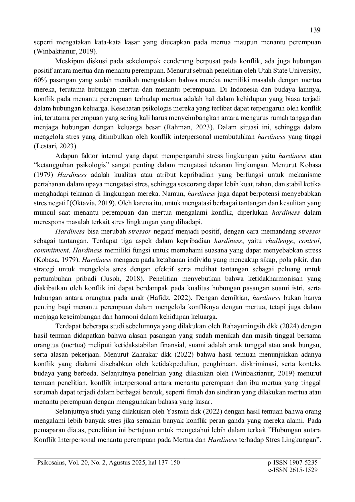 JURIS Mengurai Konflik dengan Mertua Peran Hardiness Terhadap Stres Lingkungan pada Menantu Perempuan