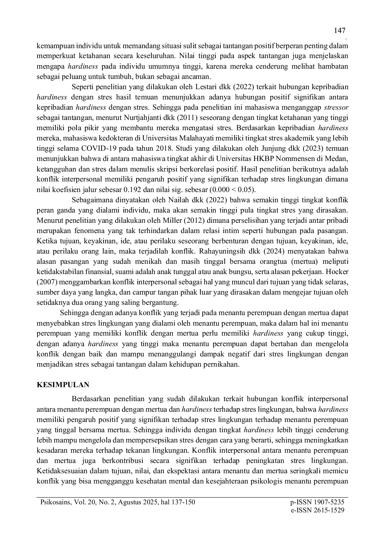 JURIS Mengurai Konflik dengan Mertua Peran Hardiness Terhadap Stres Lingkungan pada Menantu Perempuan