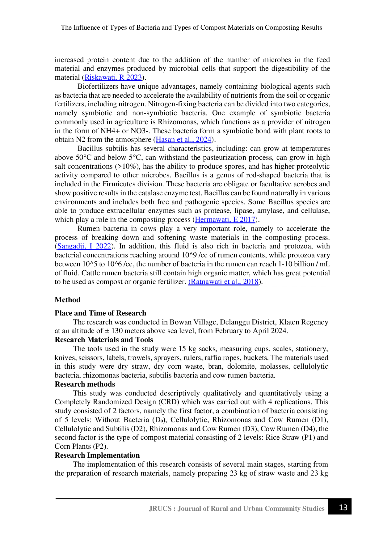 JURIS The Influence of Types of Bacteria and Types of Compost Materials on Composting Results